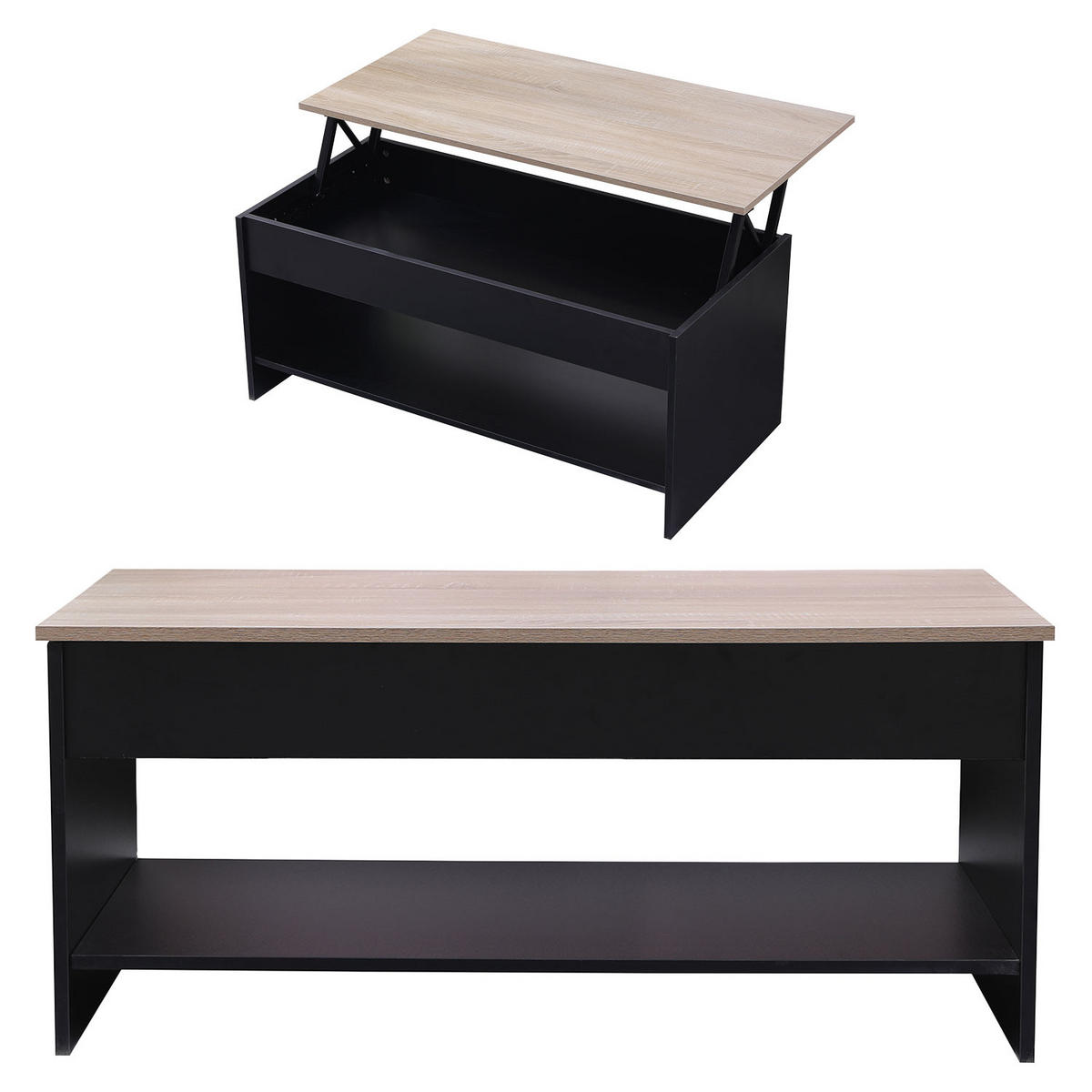 COUCHTISCH Hedda Schwarz und Holz - Hellbraun/Schwarz, Holzwerkstoff (100/50/58cm) - Happy Garden