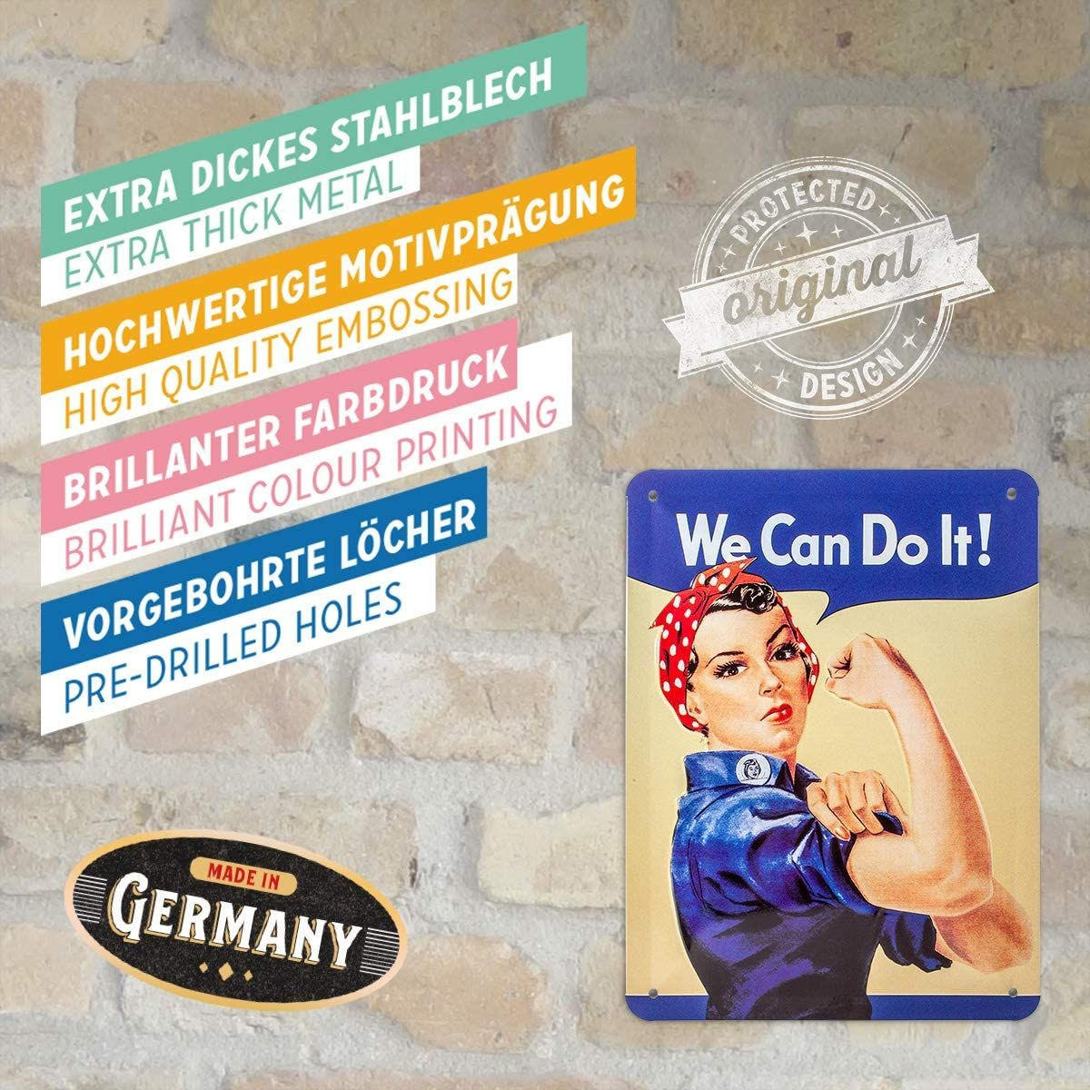 BLECHSCHILD 15/20 cm USA We Can Do It! - Multicolor, Metall (15/20cm) - Nostalgic-Art
