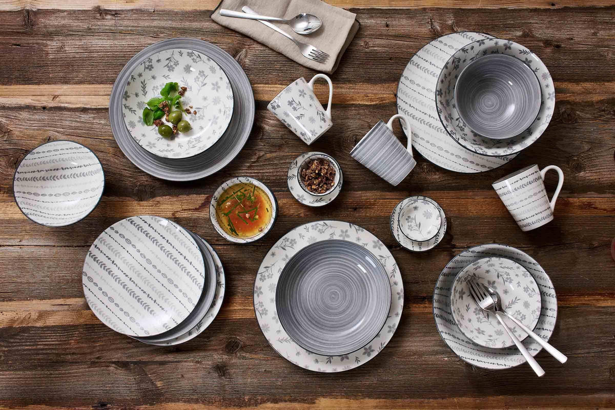 SUPPENTELLER Sendai Blume grau ø 20 cm 6er Set - Grau, Keramik (20cm) - Ritzenhoff Breker