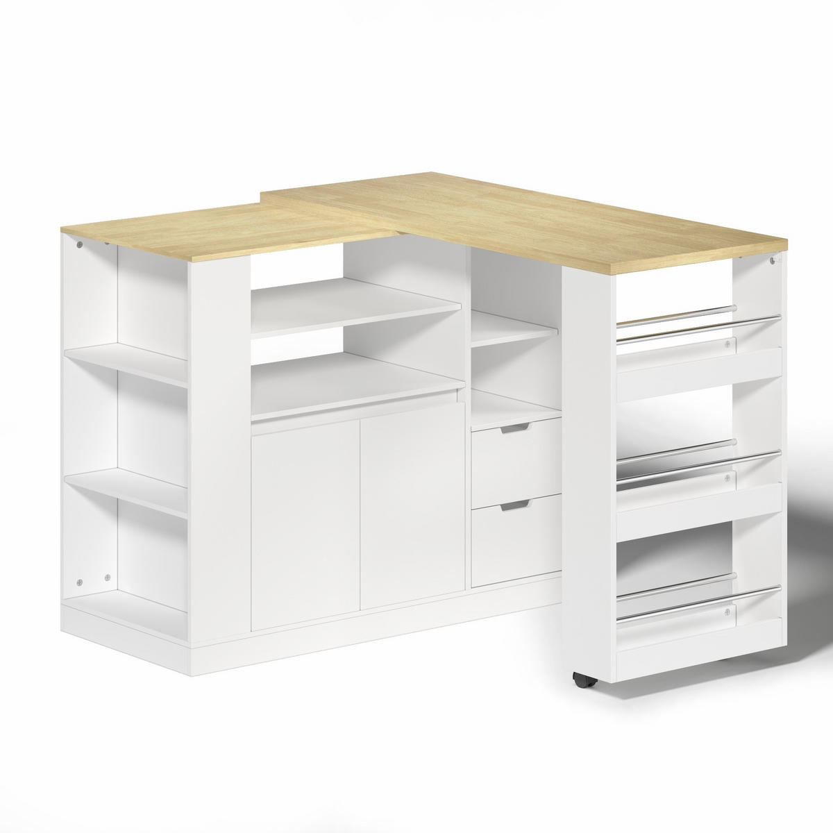 KÜCHENINSEL DE-41338 115/50/92 cm mit ausziehbarer Arbeitsplatte Weiß - Weiß, Holzwerkstoff (115/92/50cm) - ComfortXL