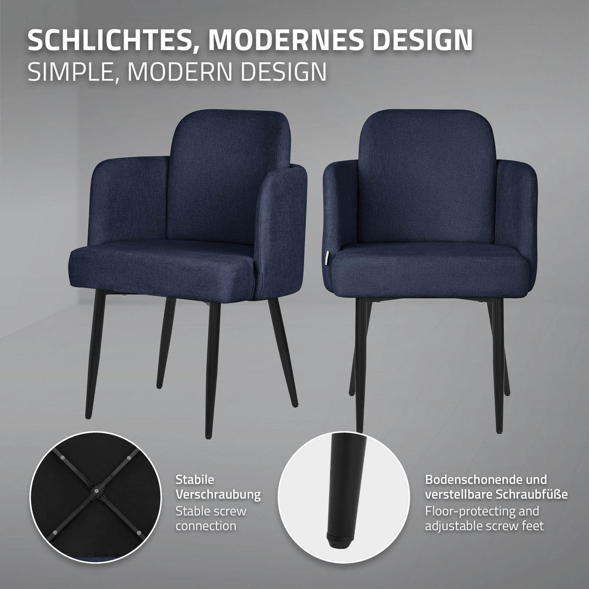 ESSZIMMERSTUHL Dunkelblau mit Stoffbezug - Schwarz/Dunkelblau, Textil/Metall (59/86/59cm) - ML-DESIGN