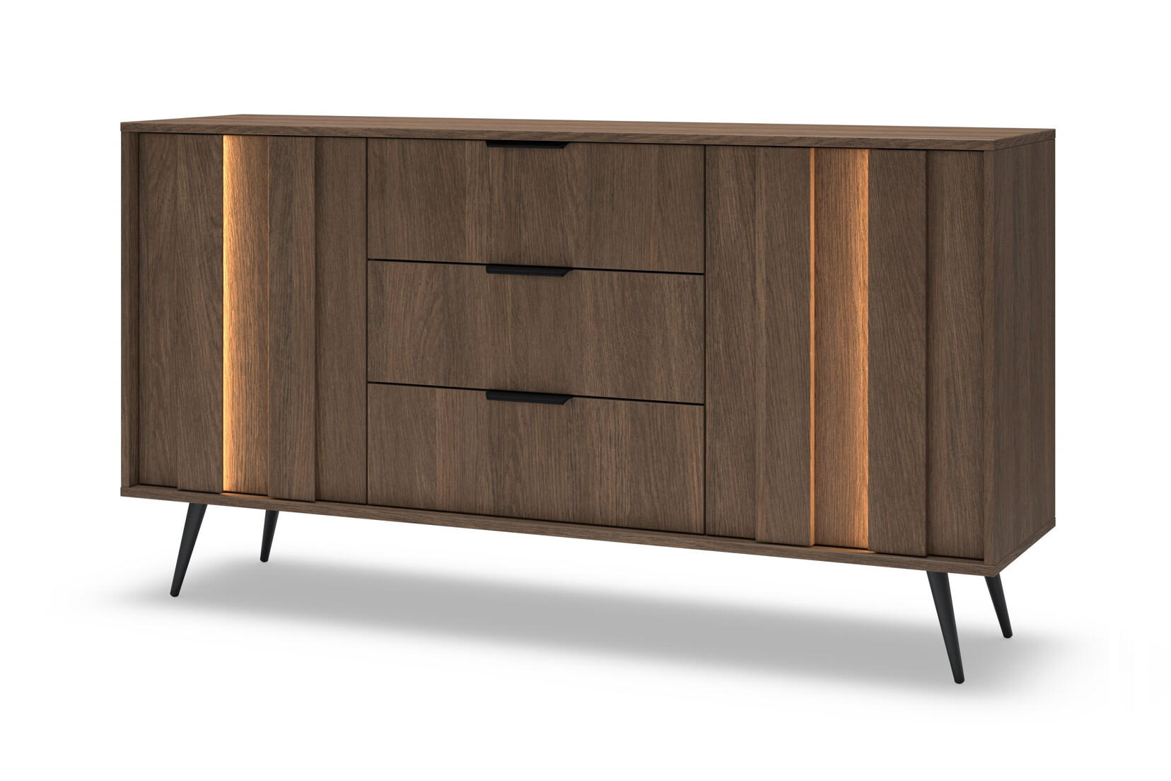 KOMMODE mit Schubladen 154 cm Resta, Metallbeine, 2 Türen, Eiche Dunin - Eichefarben/Schwarz, Holz/Metall (154/83/40cm) - Emporius