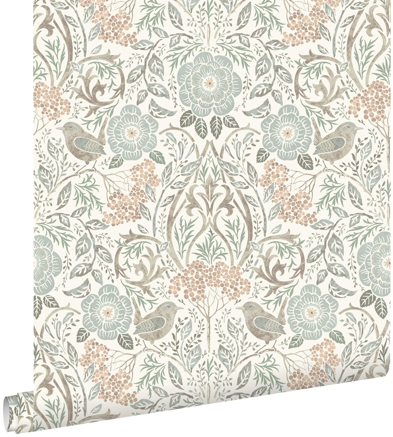 TAPETE Blumen und Vögel im Jugendstil 53 cm x 10.05 m - Weiß, Papier (53/1000cm) - ESTAhome