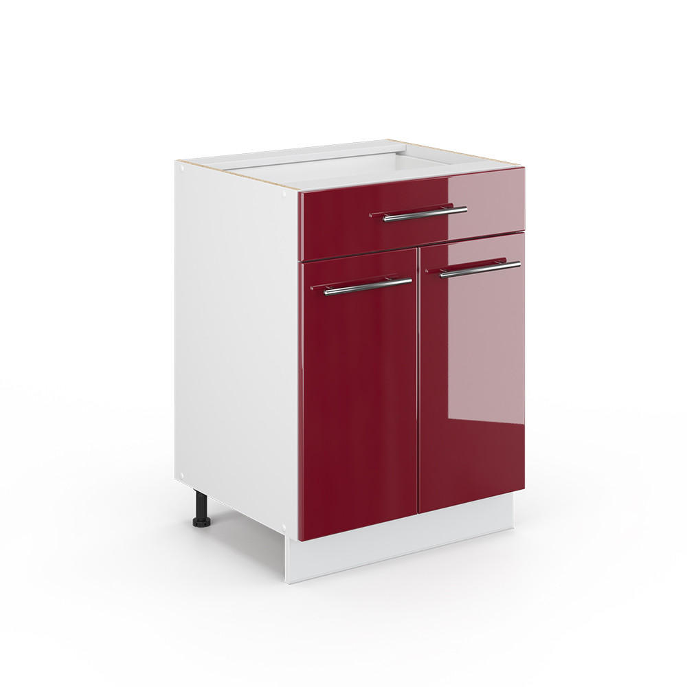 KÜCHENUNTERSCHRANK Fame-Line Bordeaux Hochglanz 60 cm mit Schublade, ohne Arbeitsplatte - Bordeaux/Weiß, Holzwerkstoff (60/82/51.6cm) - Vicco
