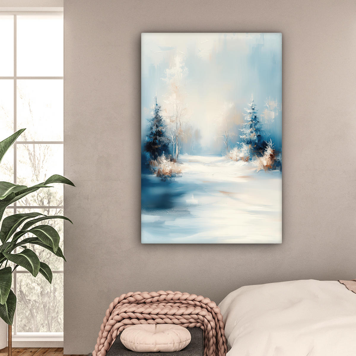 LEINWANDBILD Wald - Winter - Natur - Abstrakt - Schnee Deko XXL 80x120 cm - Weiß, Textil (80/120cm) - MuchoWow