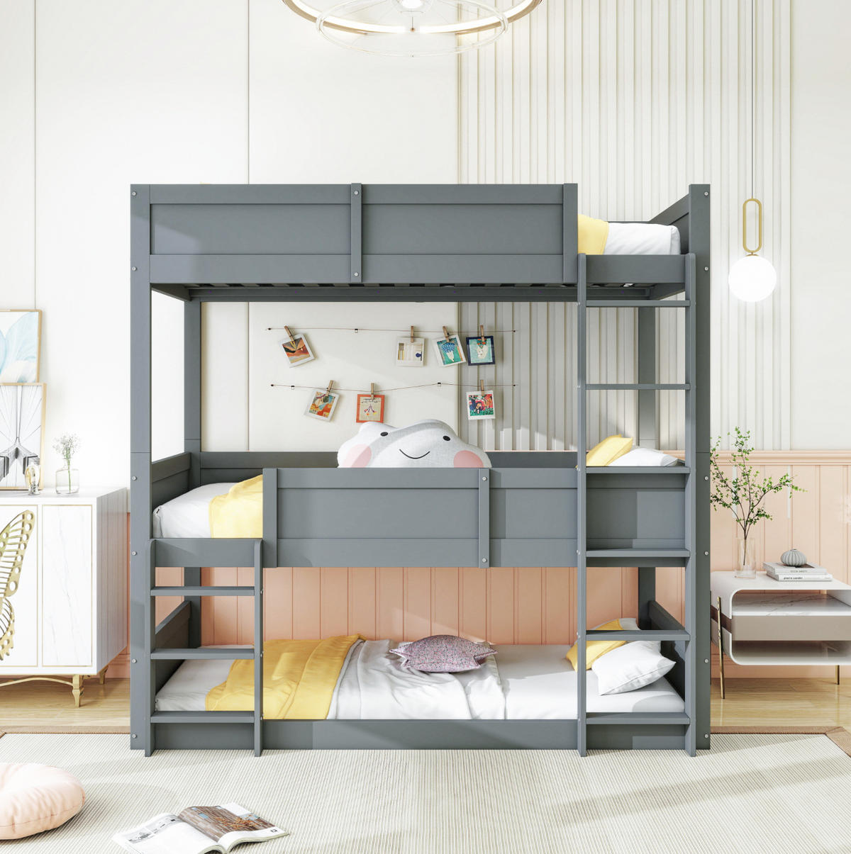 HOCHBETT 90/200 cm Grau aus Massivholz mit 3 Schlafplätzen - Grau, Holz (90/200cm) - MIVRAY