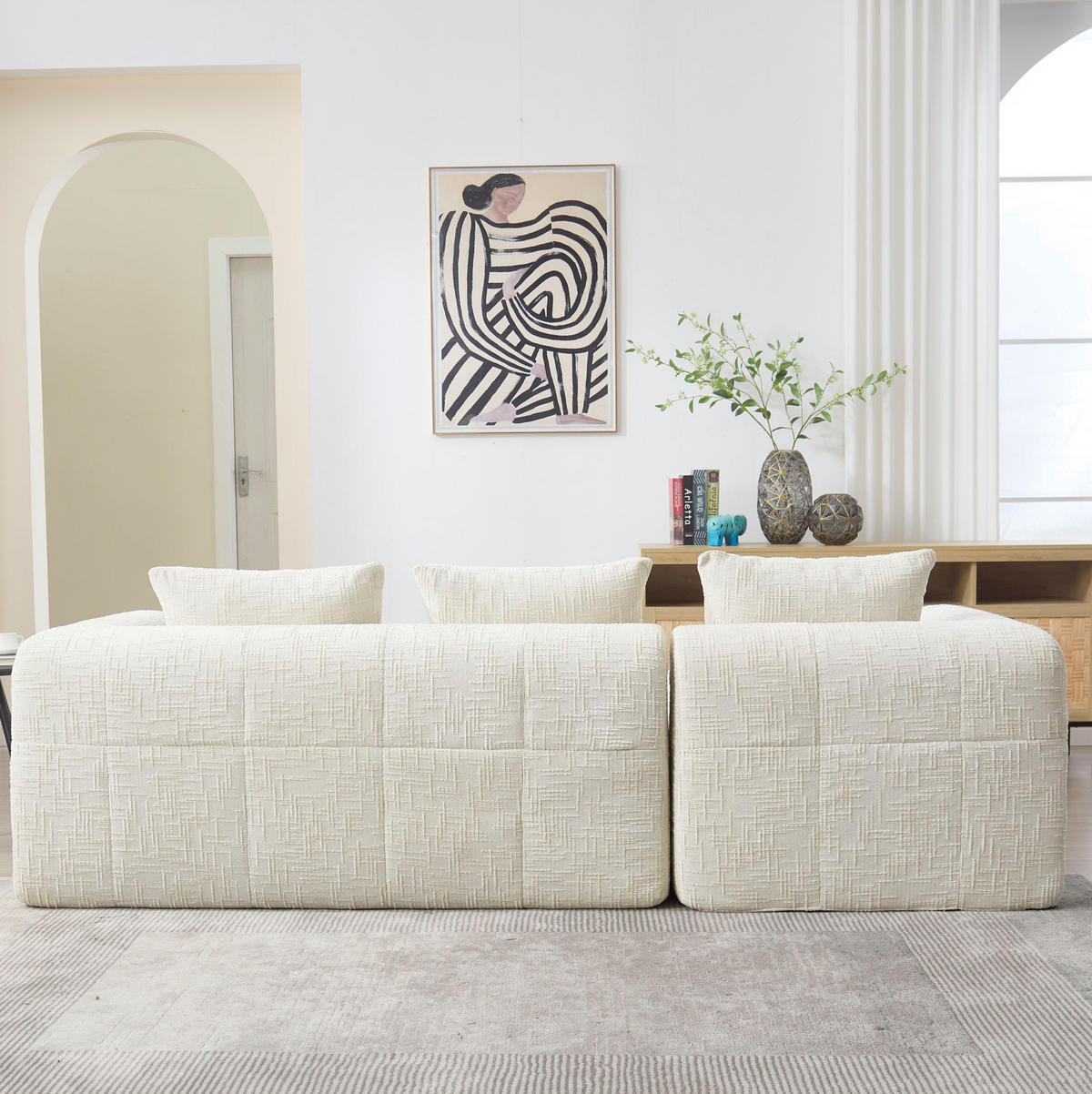 ECKSOFA 250/158/60 cm Beige aus Chenille mit Chaiselongue - Weiß, Textil (37/38.5cm) - OKMYHOME