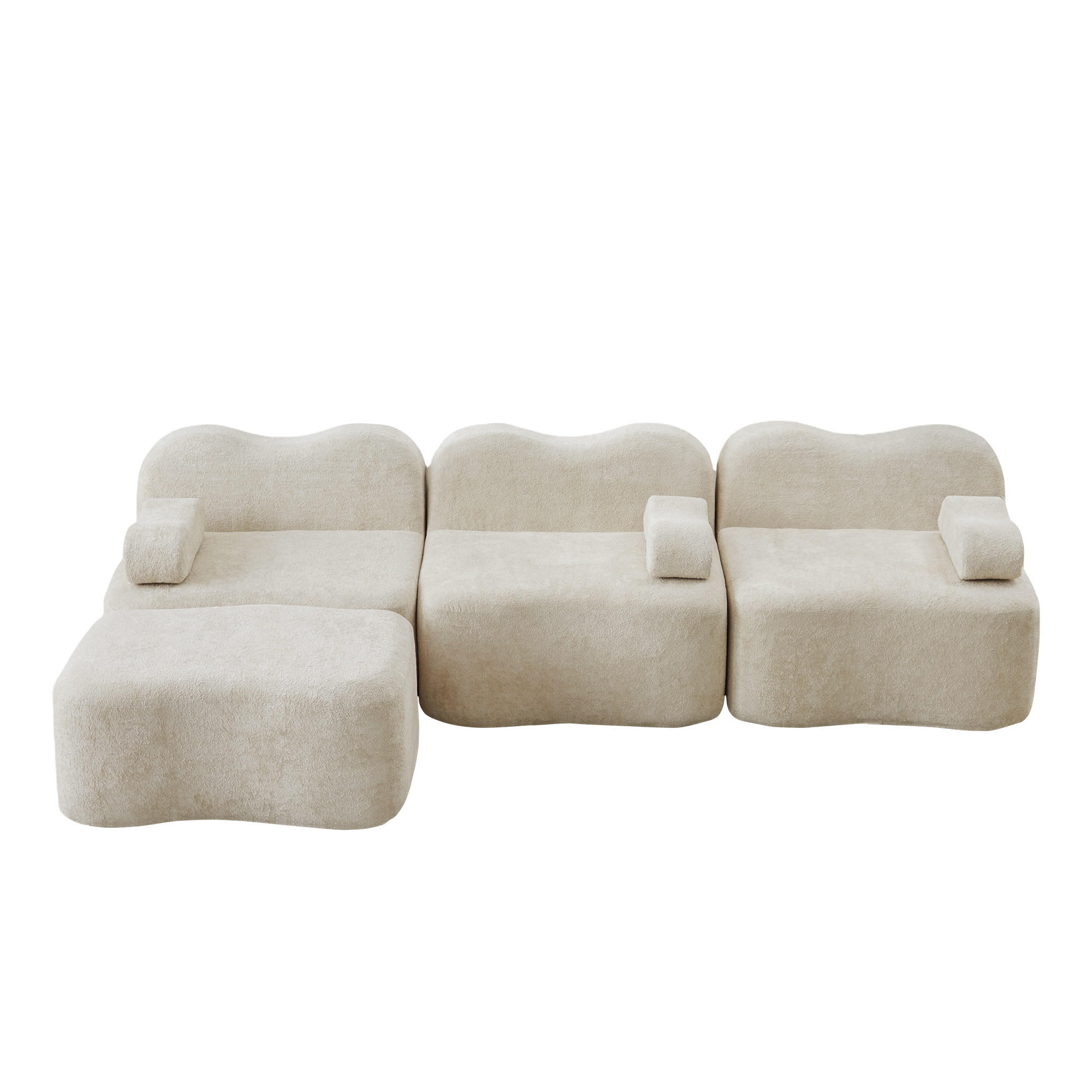 ECKSOFA Samt Beige mit Hocker - Beige, Textil (288/167cm) - WISHDOR