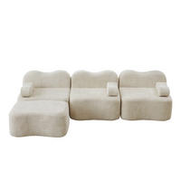 ECKSOFA Samt Beige mit Hocker - Beige, Textil (288/167cm) - WISHDOR