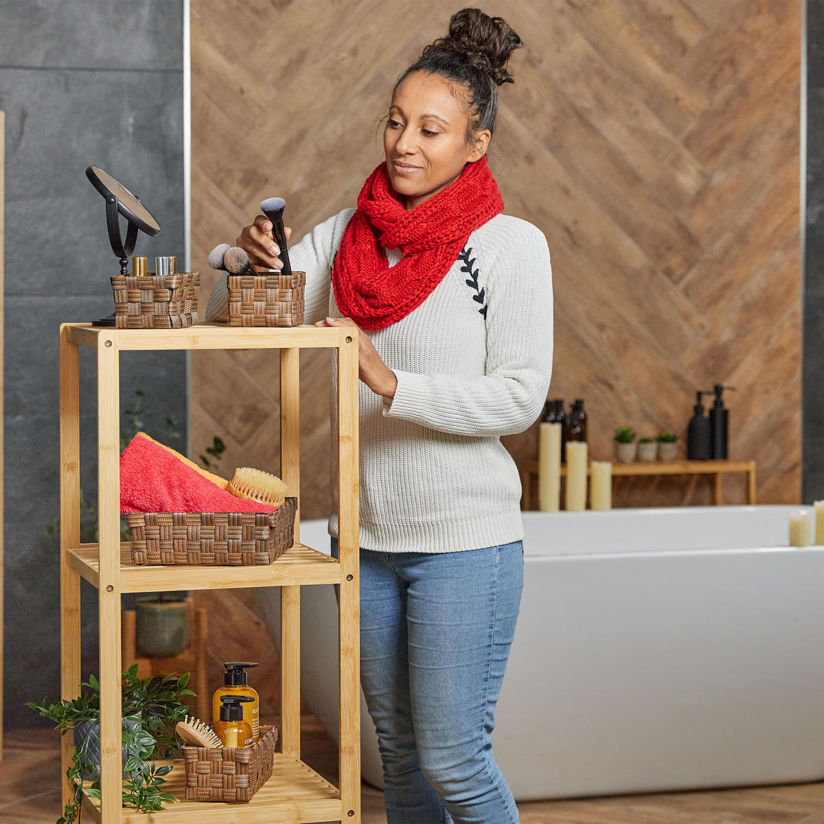 4XÚLOŽNÝ kôš - hnedá, kov/plast (23.5/23.5/8.5cm) - Relaxdays