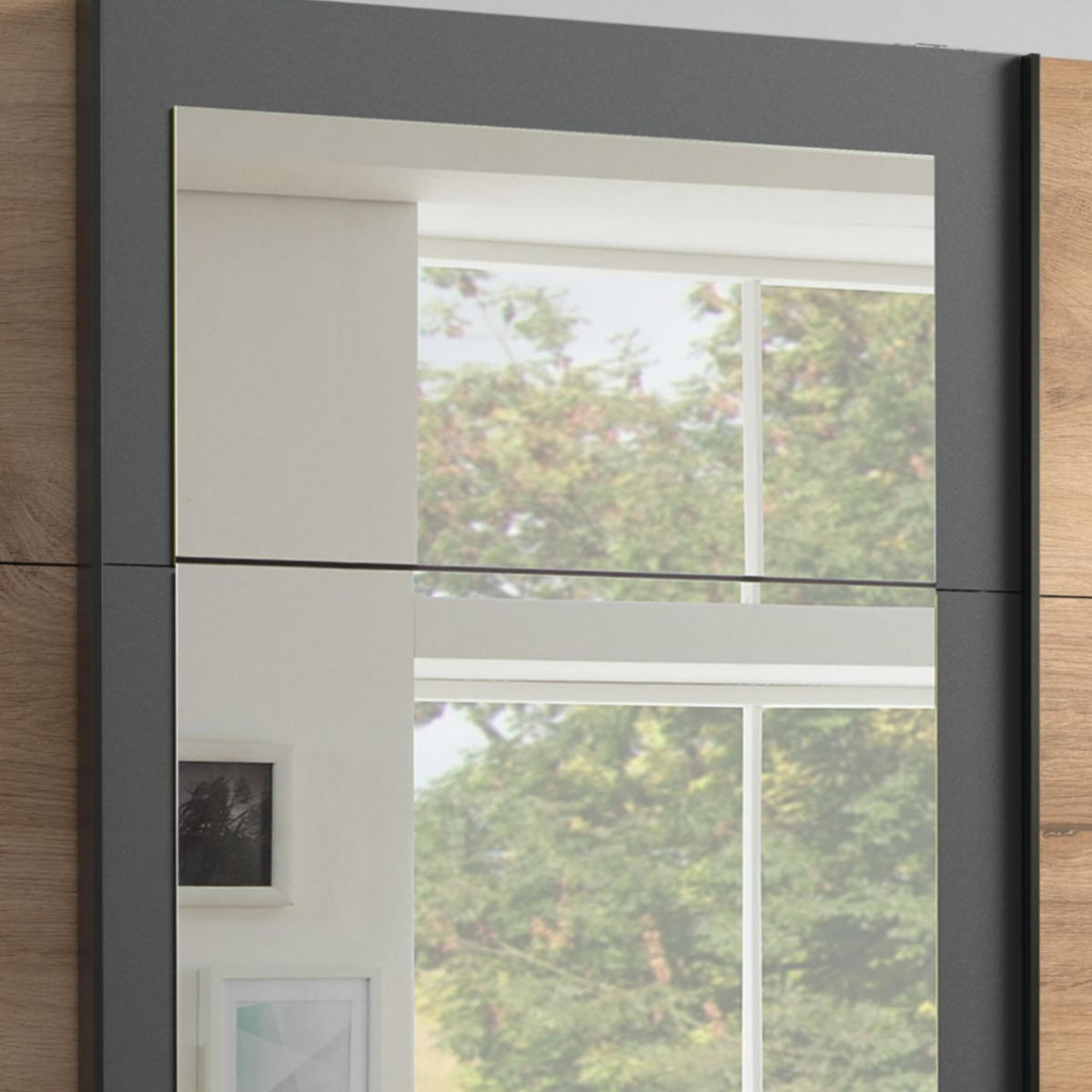 SCHWEBETÜRENSCHRANK 3-türig mit Spiegel, Schubladen, Vollausstattung in Eichendekor mit Absetzungen in Grafit, B270/H208/64 cm / 22503 - Eichefarben/Schwarz, Holzwerkstoff/Metall (270/208/64cm) - luma-home