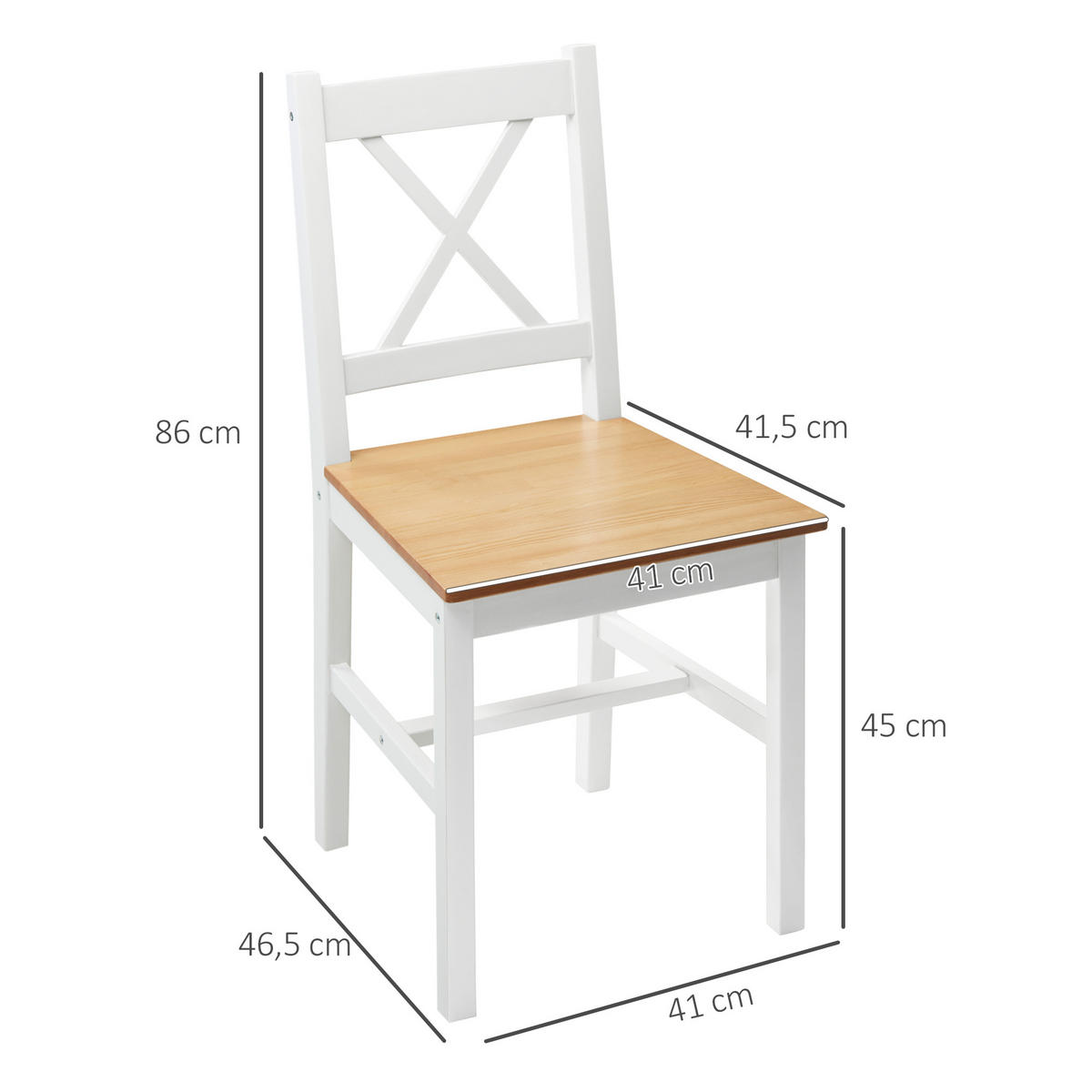 ESSZIMMERSTÜHLE 2er-Set DE-13199 Landhausstil mit gekreuzter Rückenlehne Weiß/Eiche - Weiß, Holz (46.5/86/41cm) - ComfortXL