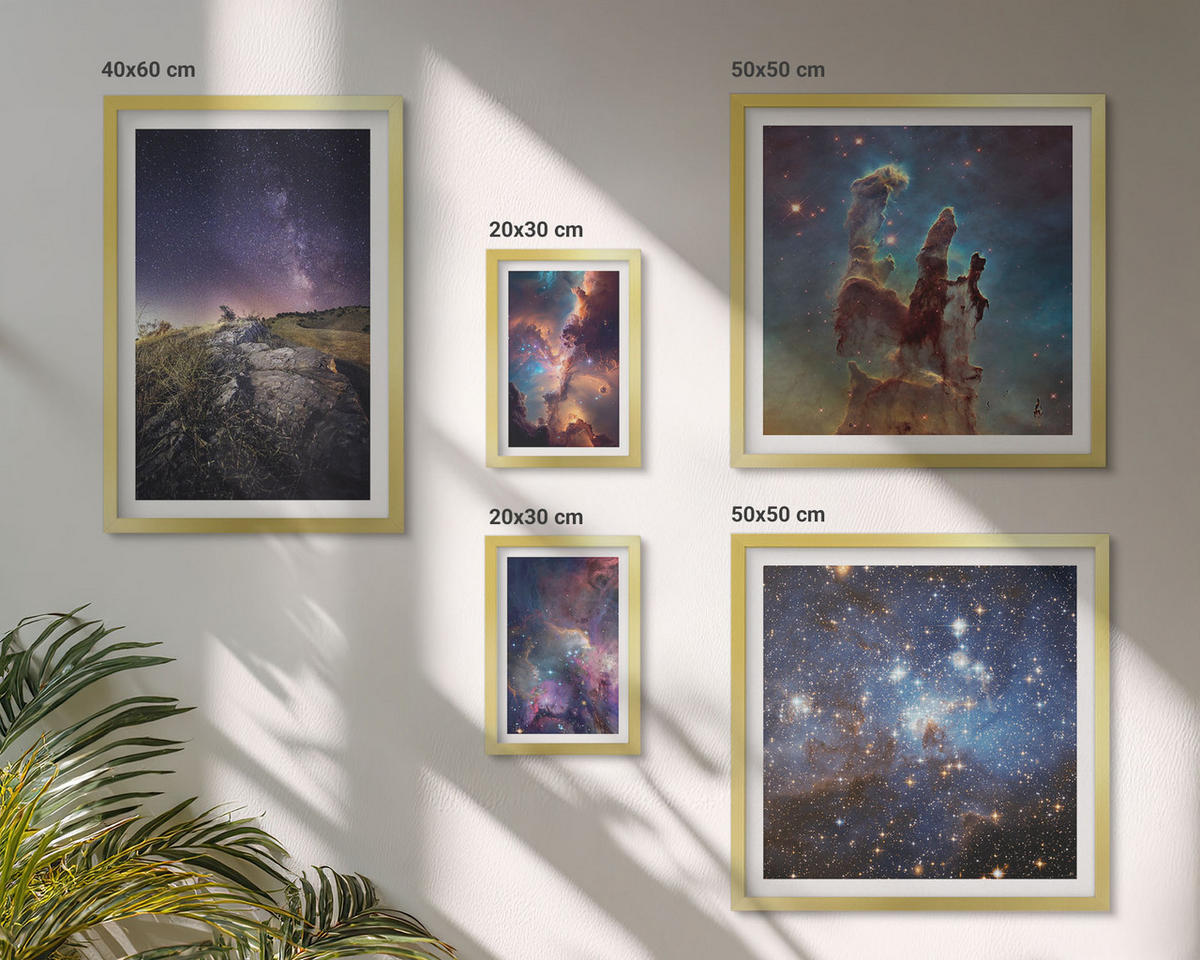 BILDER SET 5er Set - 50x50 cm & 20x30 cm & 40x60 cm Goldrahmen - Wasserfall in der Schlucht - Goldfarben, Kunststoff (40/60cm) - TULUP