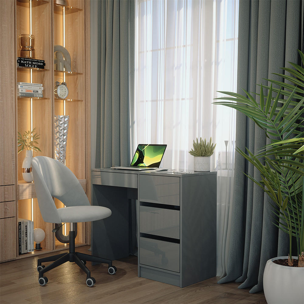 SCHREIBTISCH Sherry Grau Hochglanz 90 x 40 cm mit Schubladen - Grau, Holzwerkstoff (40/90/75cm) - Vicco