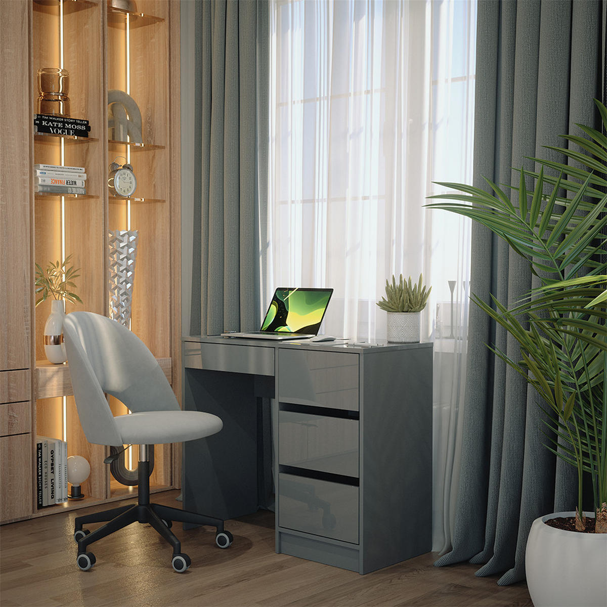 SCHREIBTISCH Sherry Grau Hochglanz 90 x 40 cm mit Schubladen - Grau, Holzwerkstoff (40/90/75cm) - Vicco