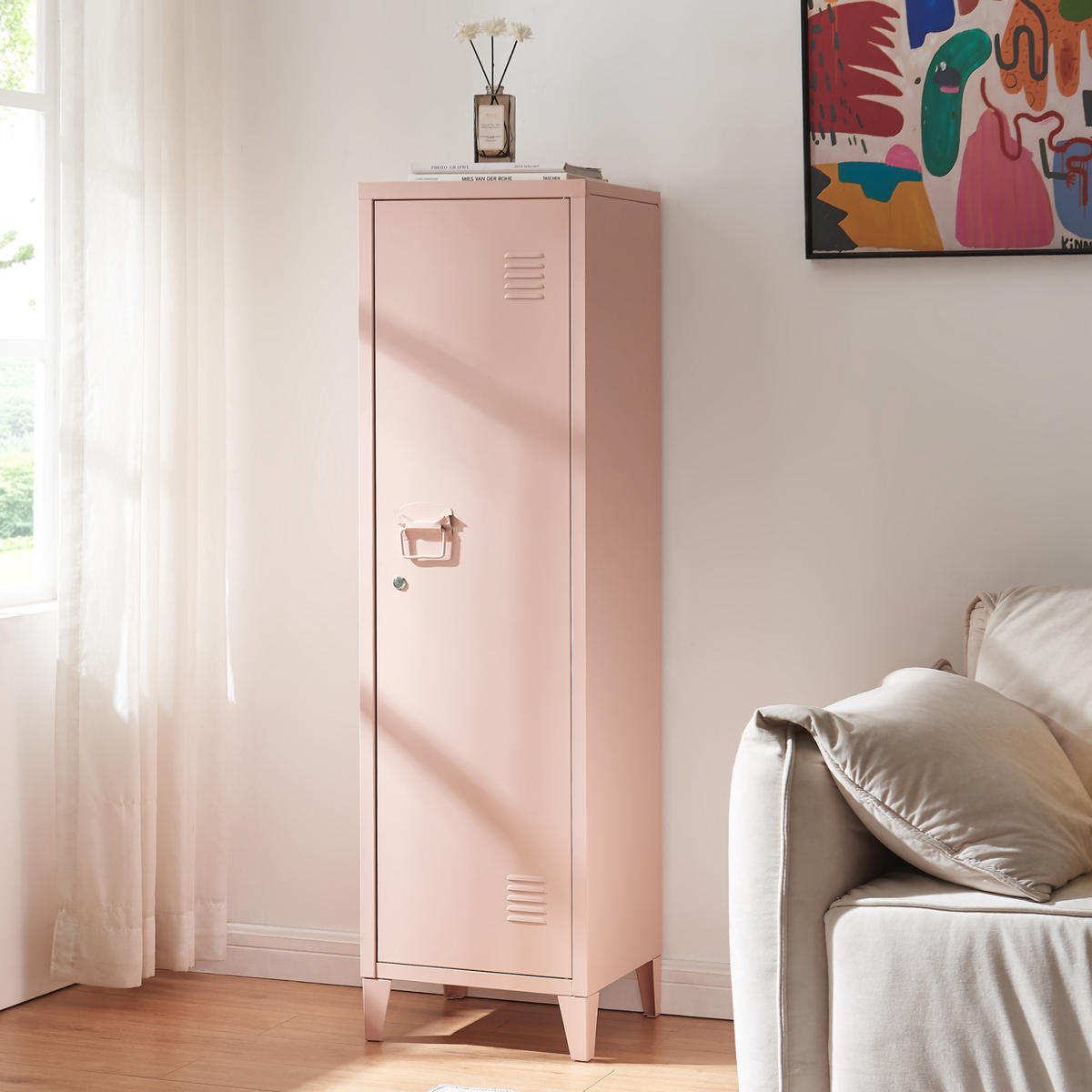 EINZELSPIND Kurikka - Hellrosa, Metall (38/137/38cm) - [en.casa]