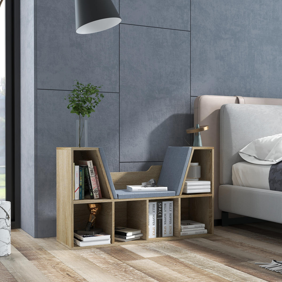 KINDERREGA DE-15492 102/30/61 cm, 6 Fächer, 3 Kissen Eiche Grau - Eichefarben, Holzwerkstoff (102/61/30cm) - ComfortXL