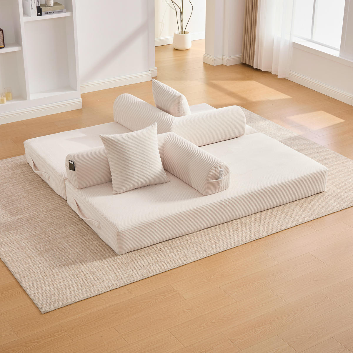 SOFA 3-Sitzer in Beige aus Cord mit modularem Design und Metallrahmen - Weiß, Holzwerkstoff/Textil (200/67/94cm) - CHICFURN