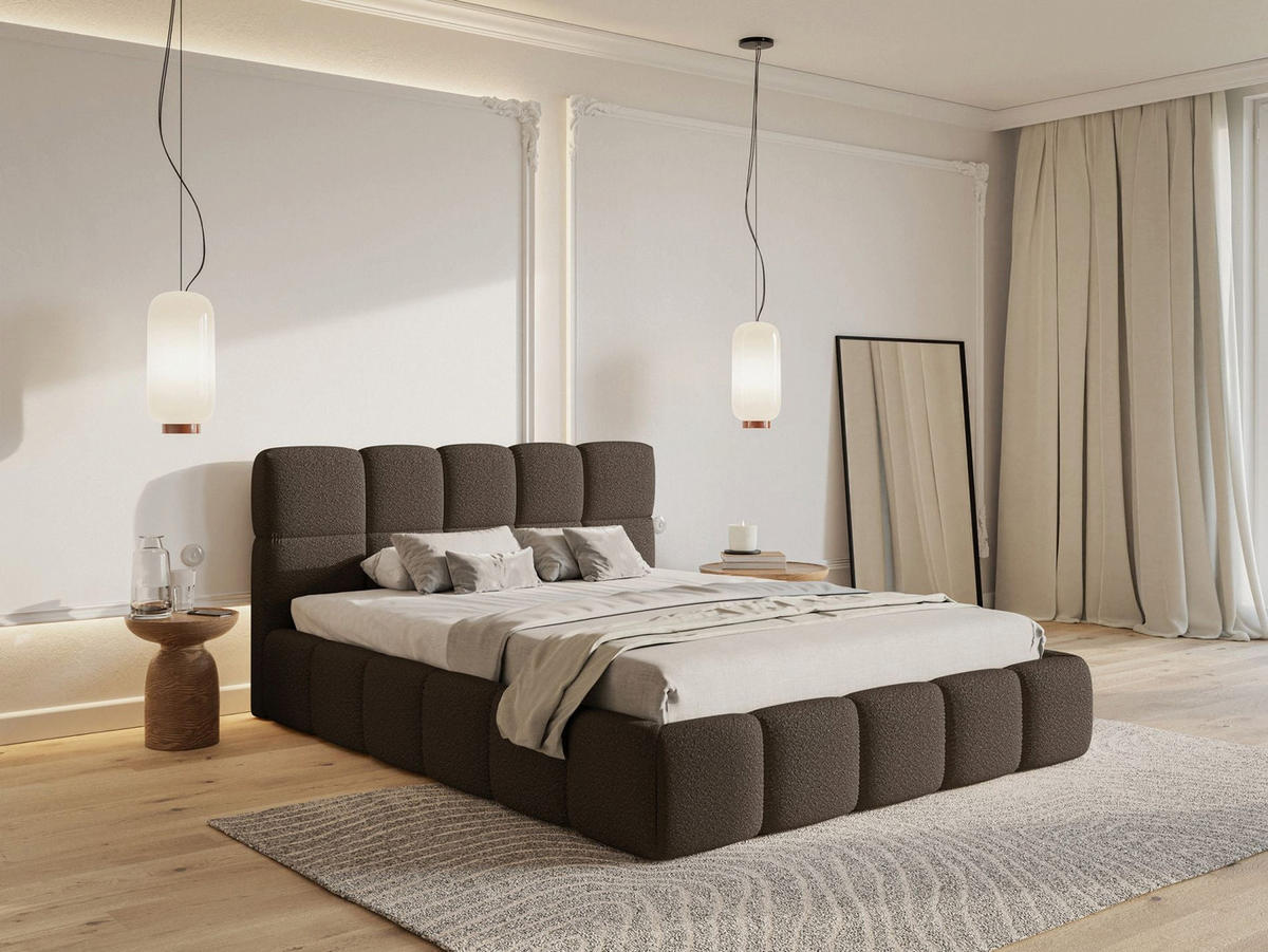 POLSTERBETT Cloudy Braun Bouclé, 120x200 cm - Schwarz/Braun, Kunststoff/Textil (120/200cm) - Selsey