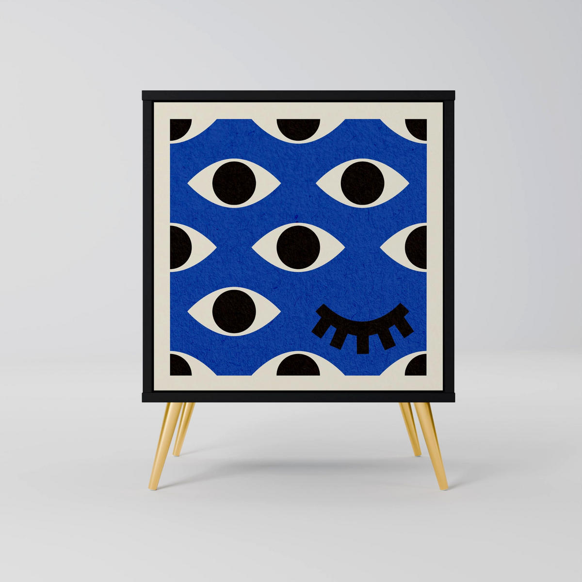 SIDEBOARD GEOMETRIC EYES, Schwarz, 57,5x42x67,5 cm, Schwarze Metall-Rahmenfüße - Multicolor/Schwarz, Holzwerkstoff/Metall (57.5/67.5/42cm) - SpaceRebels