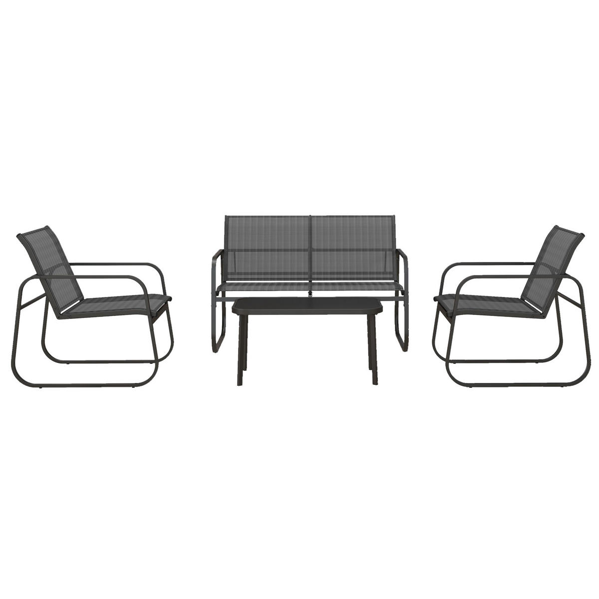 4-TEILIGE GARTENGARNITUR DE-06532 2 Sessel, 2-Sitzer-Sofa, Tisch mit Glasplatte Schwarz - Schwarz, Metall - ComfortXL