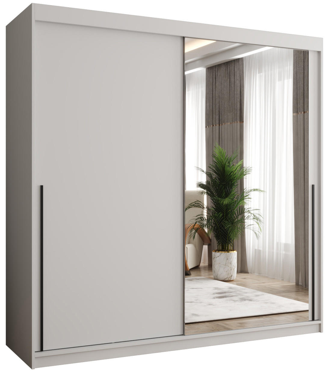 SCHIEBETÜRENSCHRANK mit Spiegel 200 cm Breite, weiß mit schwarzem Griff - Schwarz/Weiß, Holzwerkstoff (250/200/62cm) - Home Collective