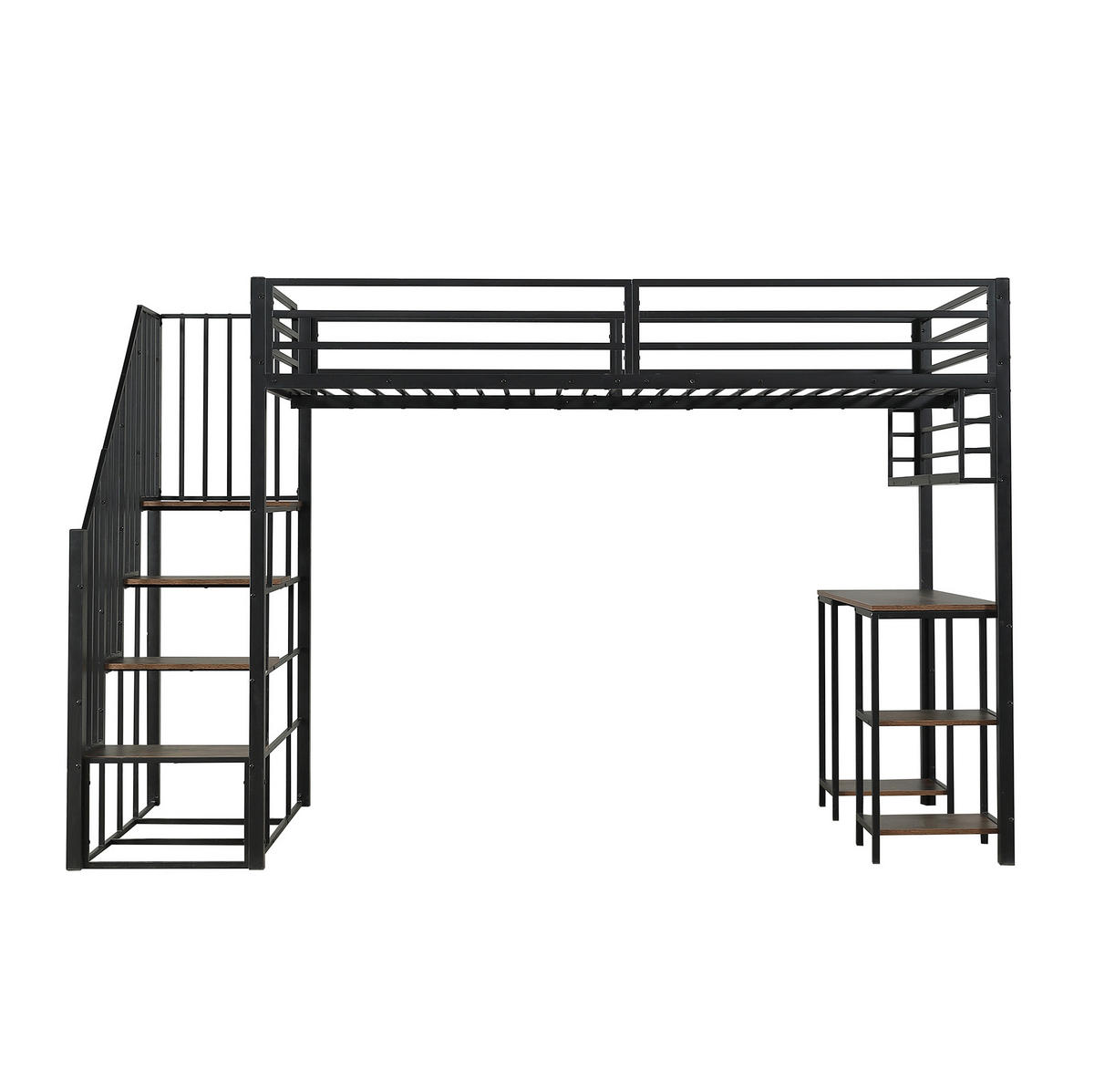 HOCHBETT 120/200 cm aus Metall und Holzwerkstoff mit Schreibtisch und Regal Schwarz/Dunkelwalnuss - Schwarz, Metall (120/200cm) - Modenvie