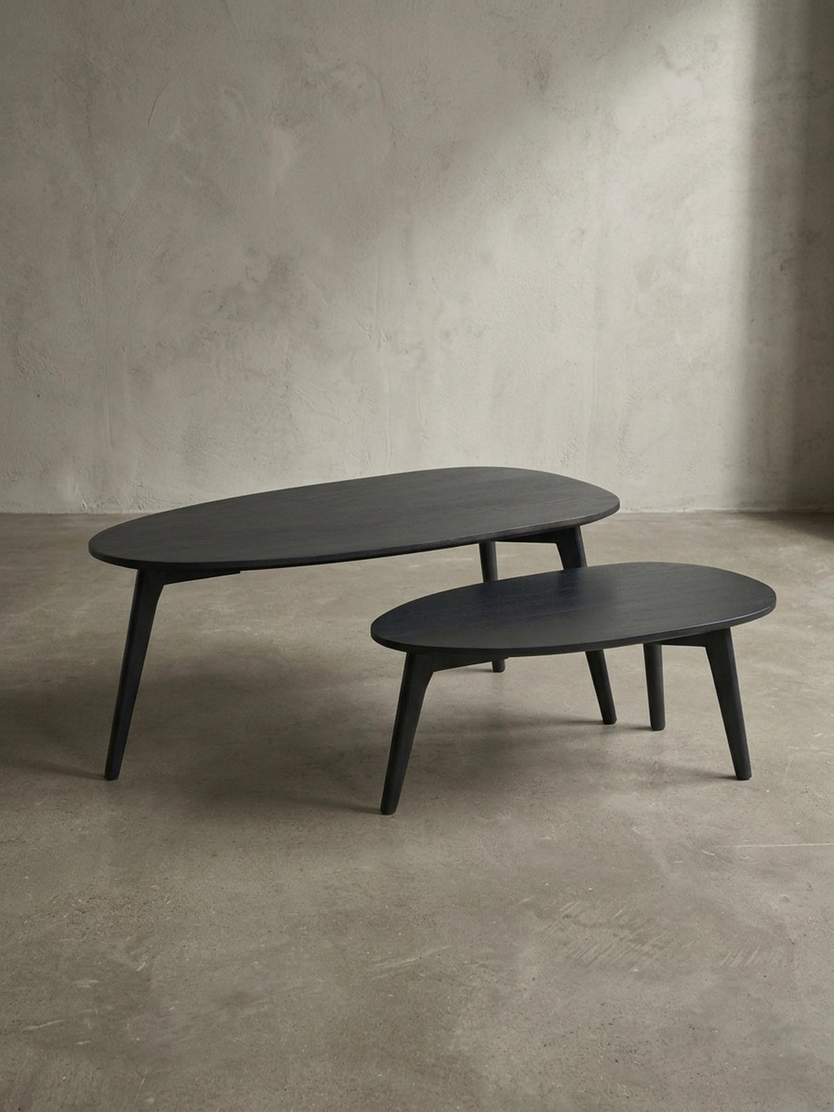 COUCHTISCH 2er Set Massivholz Nierenform Retro Handgefertigt, Schwarz 100x50x42 cm - Schwarz, Holz (50/100/42cm) - KADIMA DESIGN