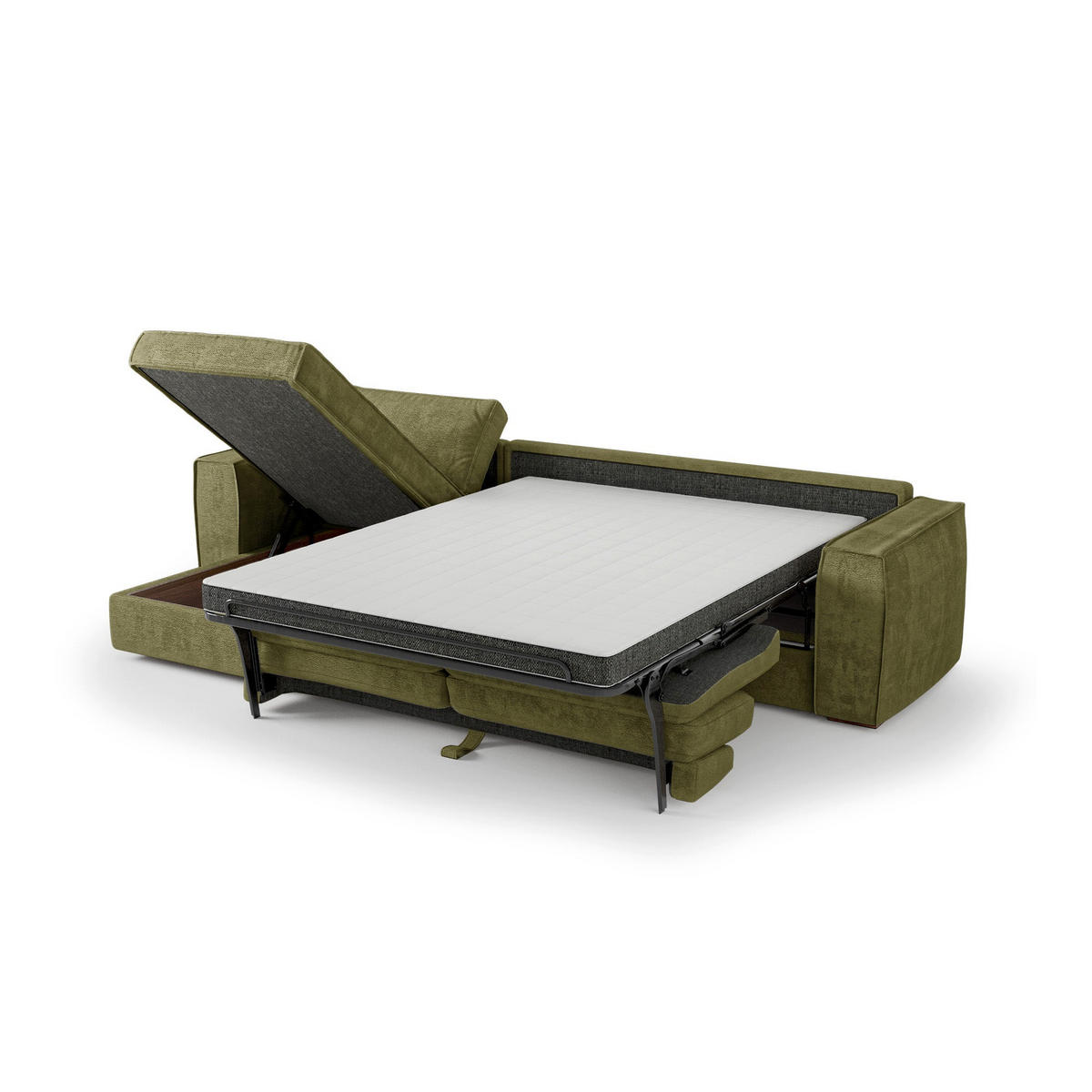 LINKSECK-SCHLAFSOFA MIKA Kettgewebe mit weichem Griff Vintage-Grün 292cm - Dunkelgrün/Grün, Textil (292/100cm) - Premium Interiors