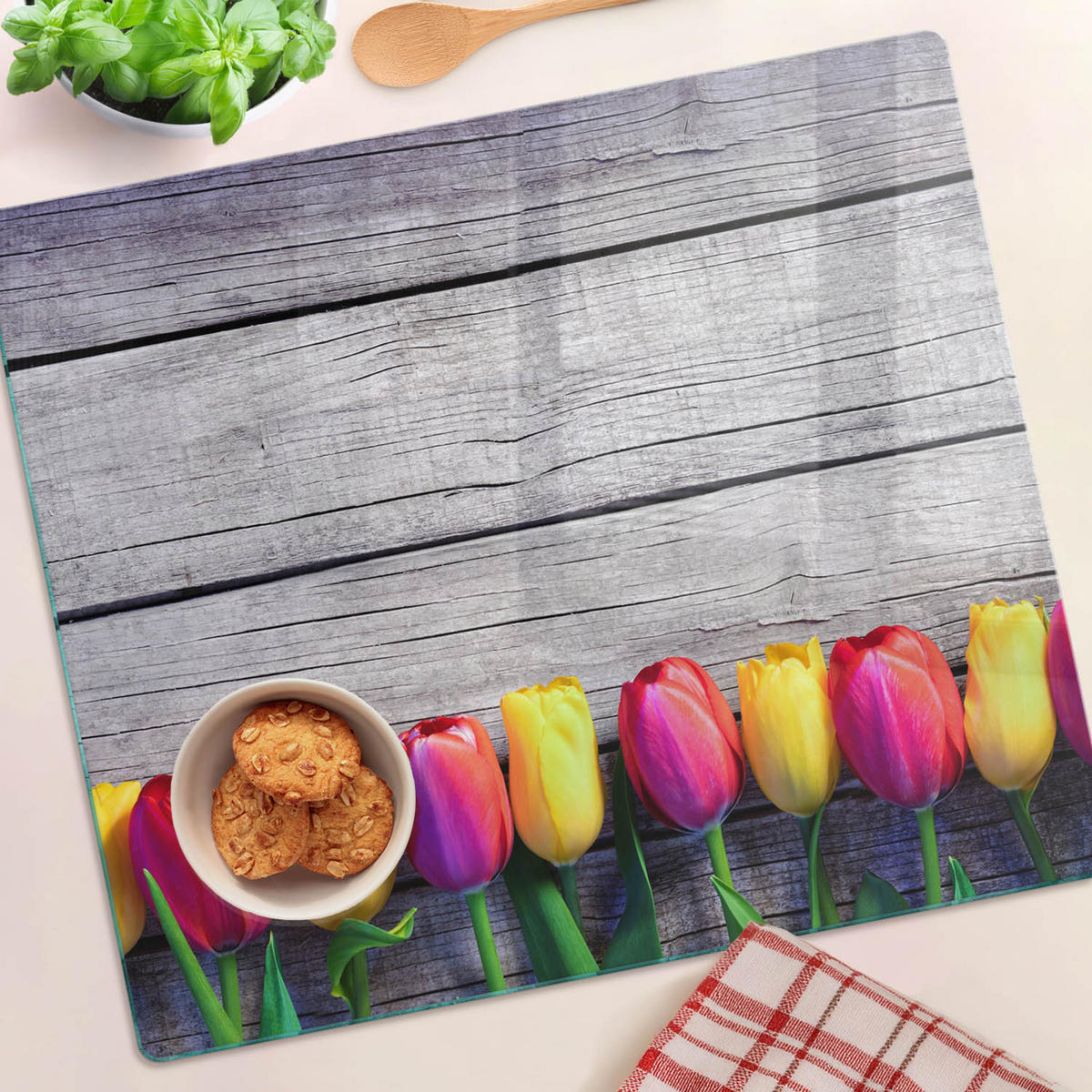 GLASPLATTE 60x52 cm Tulpenholz - Multicolor, Glas (60/0.4/52cm) - TULUP
