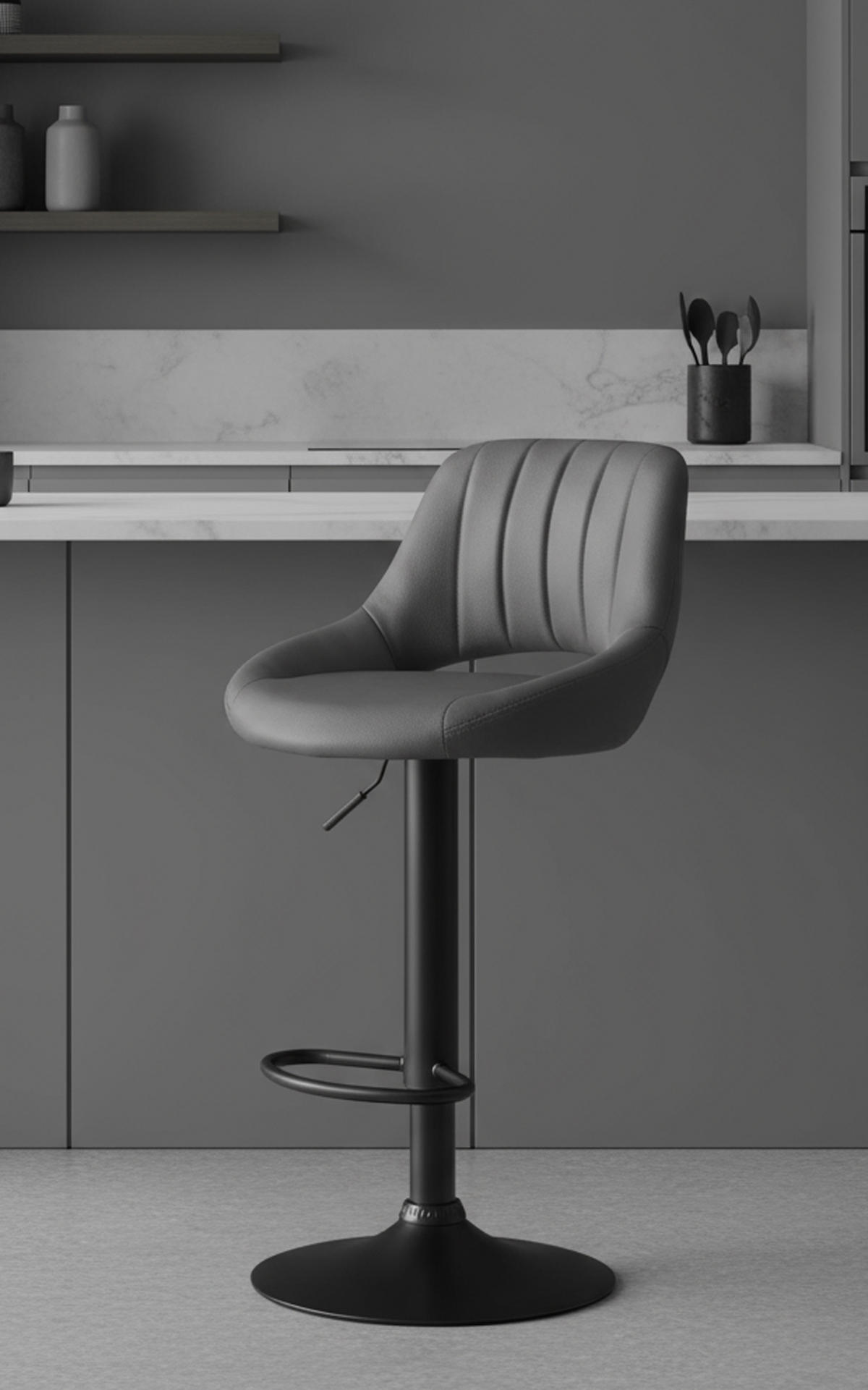 BARHOCKER 2er Set Milos Kunstleder B grau - Schwarz/Grau, Kunststoff/Metall (47/106/48cm) - TPFLiving