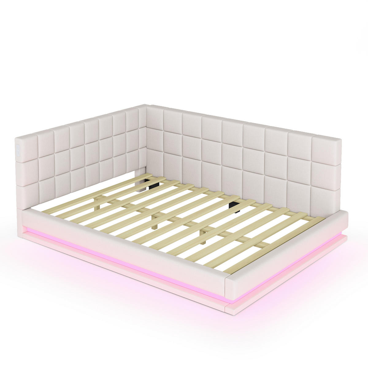 SCHLAFSOFA 160/200 cm mit LED-Beleuchtung, USB-Anschluss und Lattenrost, Leinenstoff, Beige - Beige, Textil (206/63/167cm) - Redom