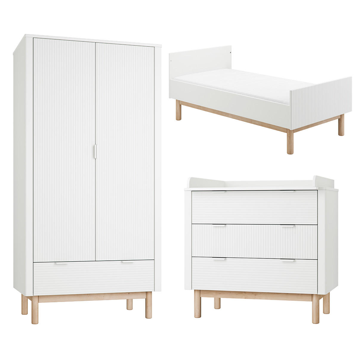 POKOJ PRO MIMINKO 3DÍLNÝ Miloo Bílá - bílá, kompozitní dřevo (143.5/87.5/75cm) - Petits-meubles