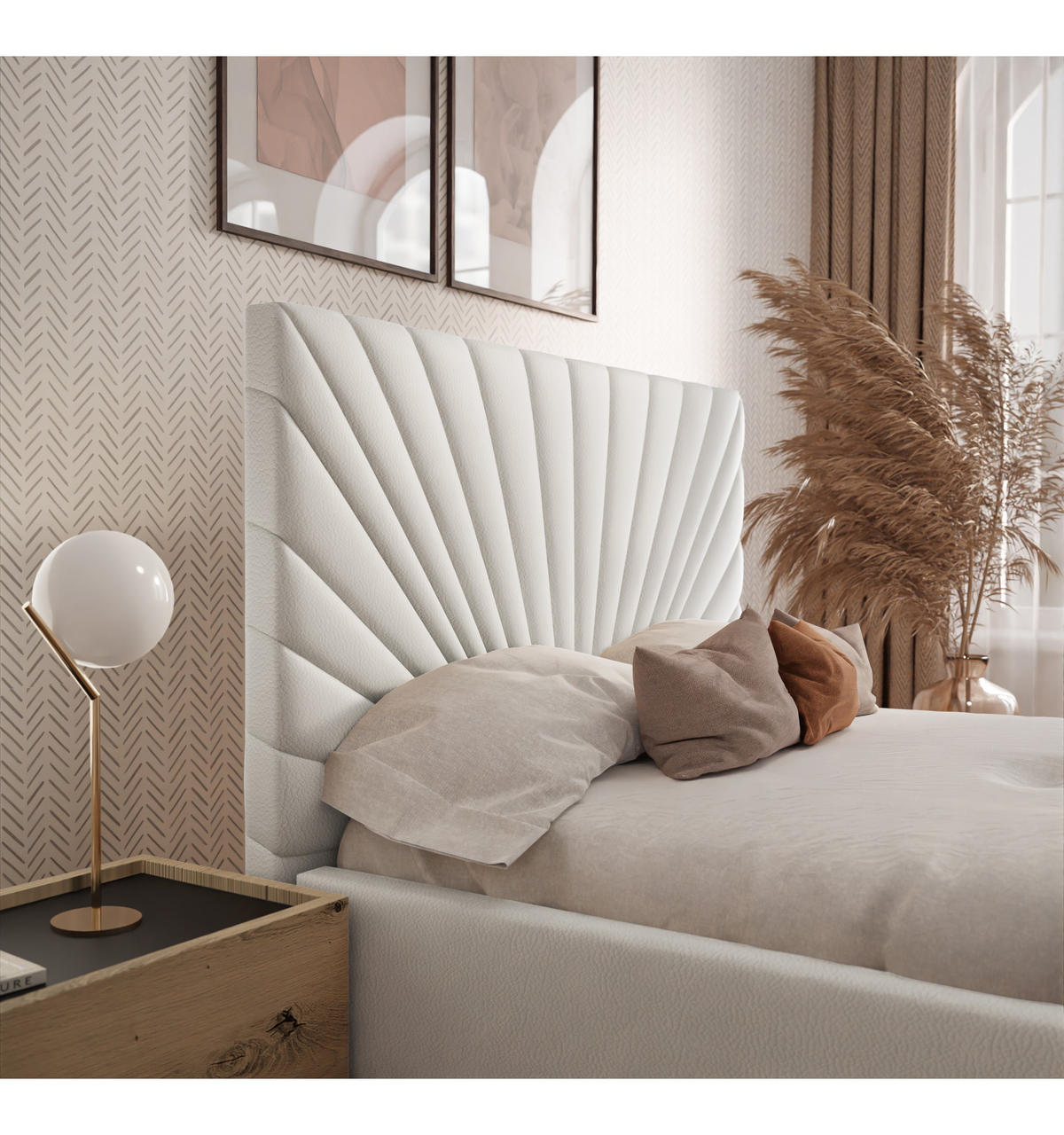 POLSTERBETT SUNNY 140x200 cm Madryt 920, 34 Holzlatten, Kopfteil 131 cm - Weiß, Textil (140/200cm) - Lookway
