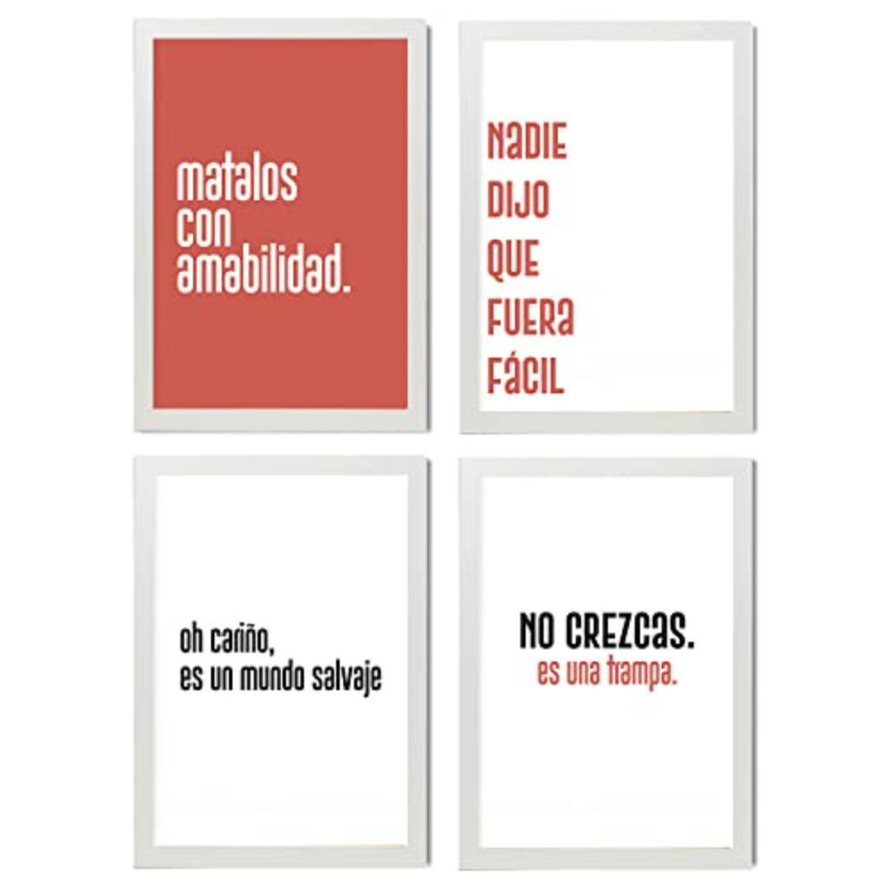 POSTER Set mit 4 Welt TypografieStil A4 Weißer Rahmen - Weiß, Papier (29.7/3cm) - Nacnic