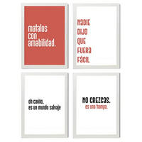 POSTER Set mit 4 Welt TypografieStil A4 Weißer Rahmen - Weiß, Papier (29.7/3cm) - Nacnic