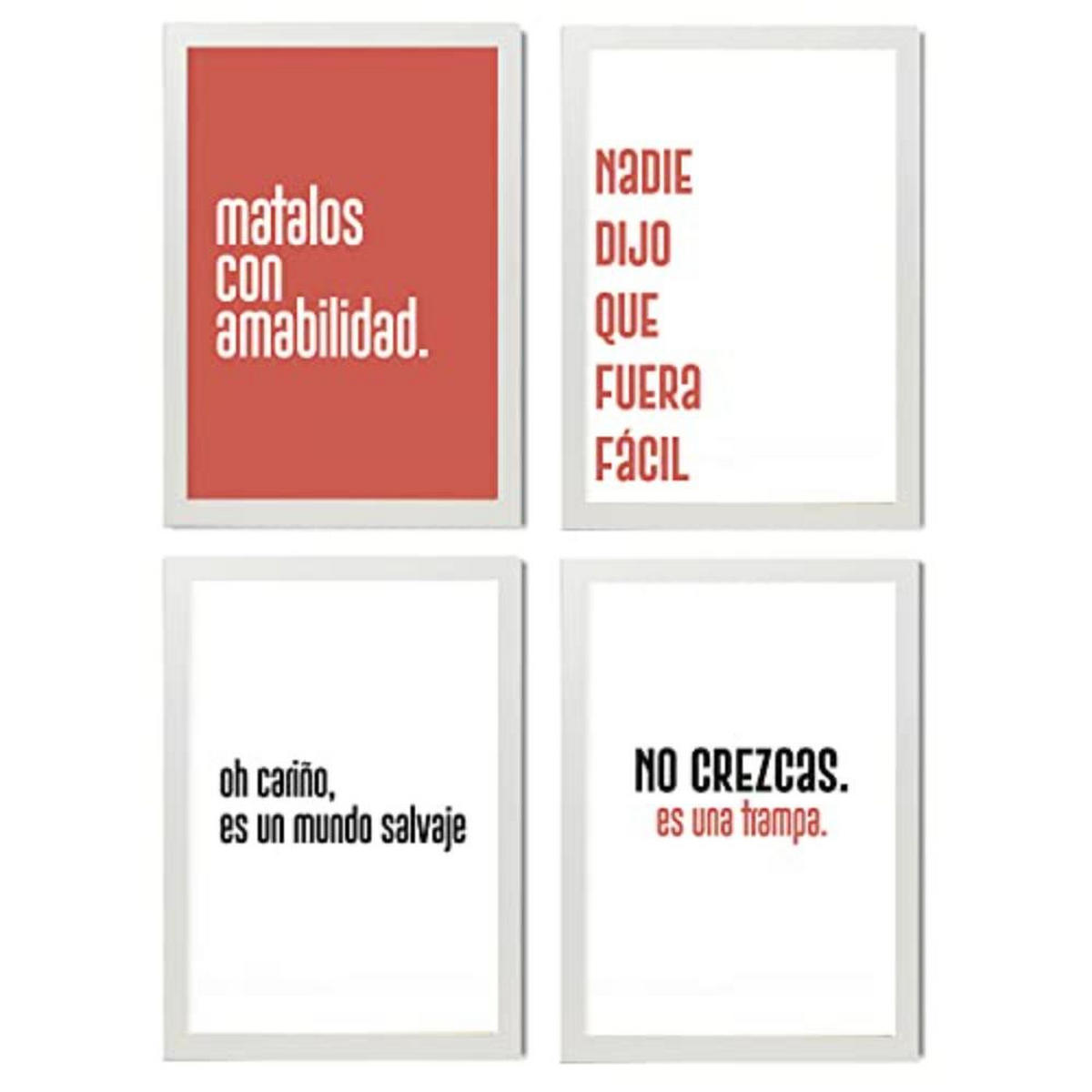 POSTER Set mit 4 Welt TypografieStil A4 Weißer Rahmen - Weiß, Papier (29.7/3cm) - Nacnic