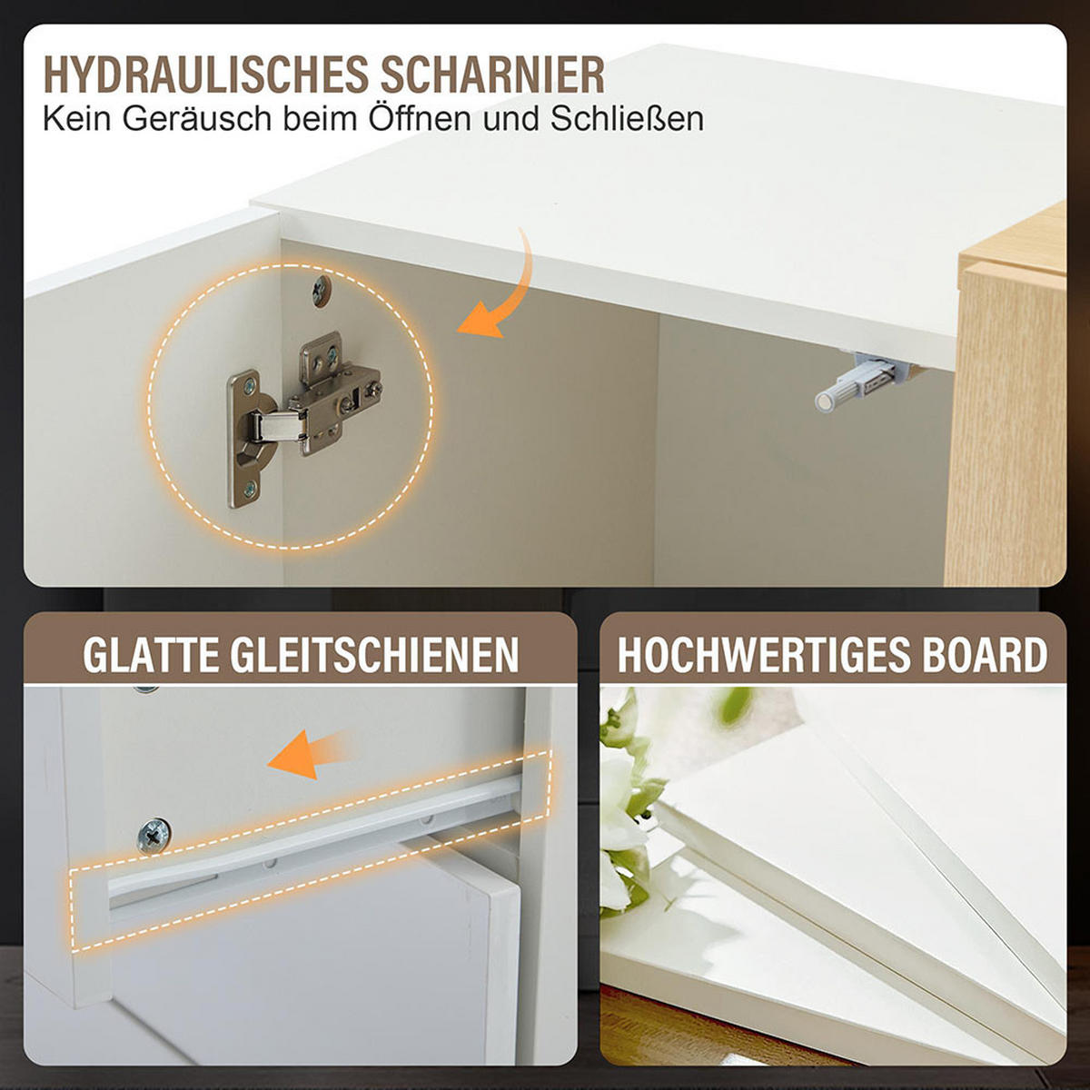 SIDEBOARD in Weißes Hochglanz, Minimalistischer - Weiß, Holz (37.5/87/150cm) - KOMHTOM