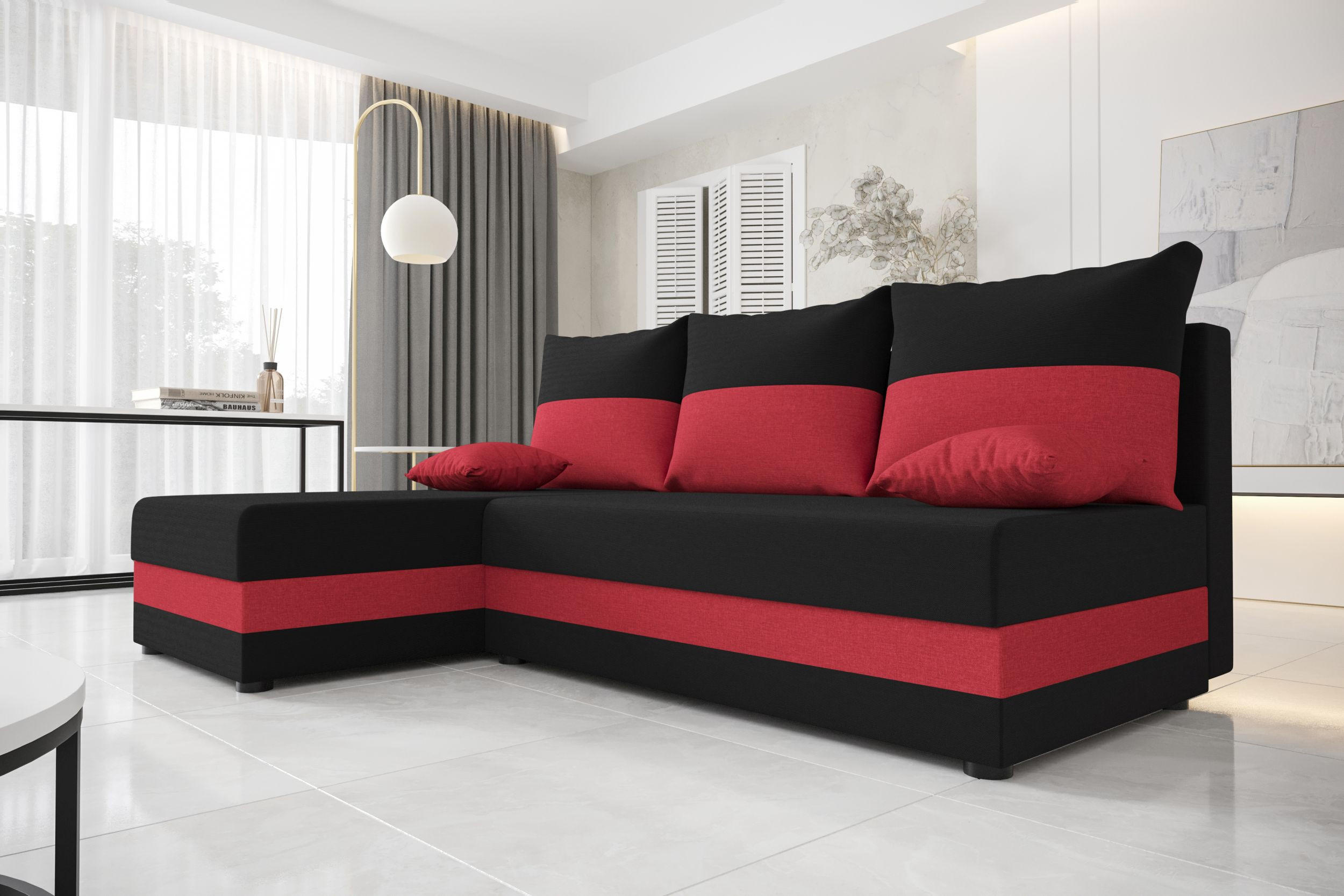 ECKSOFA HEWLET L Sawana 14+13 Links mit Schlaffunktion - Rot, Textil (200/140cm) - Bedante