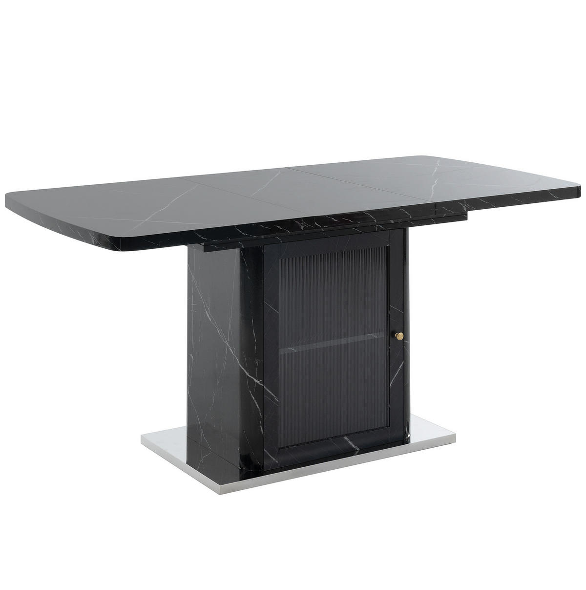 BLAGOVAONSKI stol 120-160/80/76 cm crni od MDF-a i čelika s razvlačivom pločom i ormarićem - crna, staklo (160/80/76cm) - OKWISH