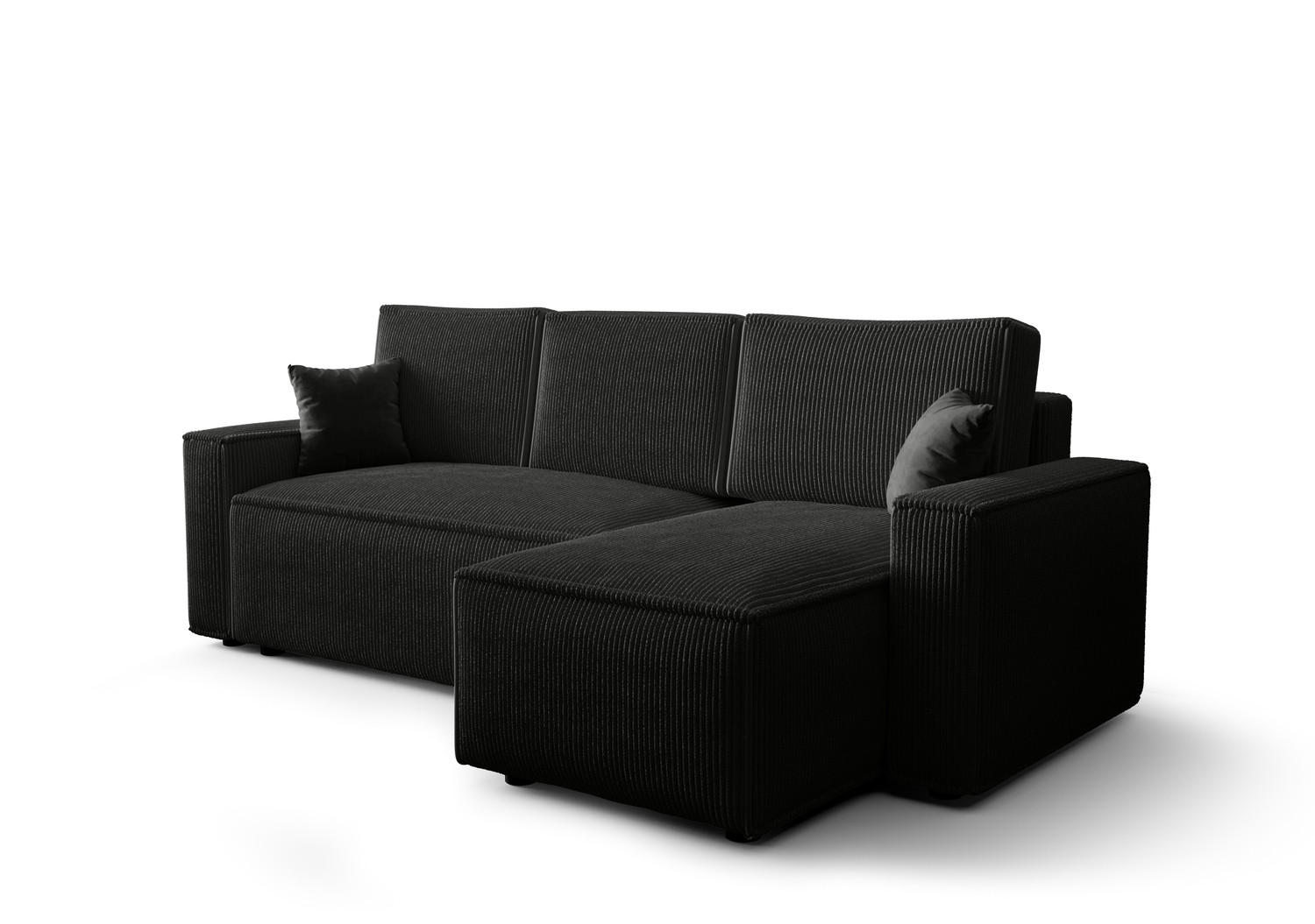 ECKSOFA AMRO CORD Schwarz mit Schlaffunktion - Schwarz, Kunststoff/Textil (237/140cm) - Luxkor24