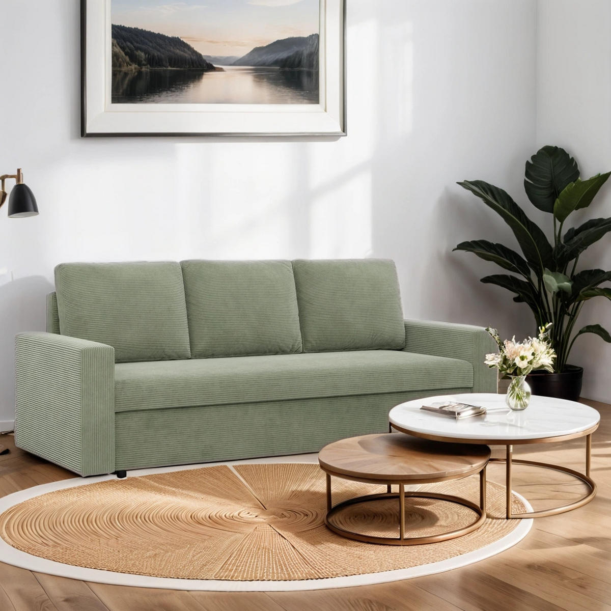 SOFA Neo mit gerader Armlehnen olivgrün - Olivgrün, Textil (220/92/92cm) - SIMKAM Furniture