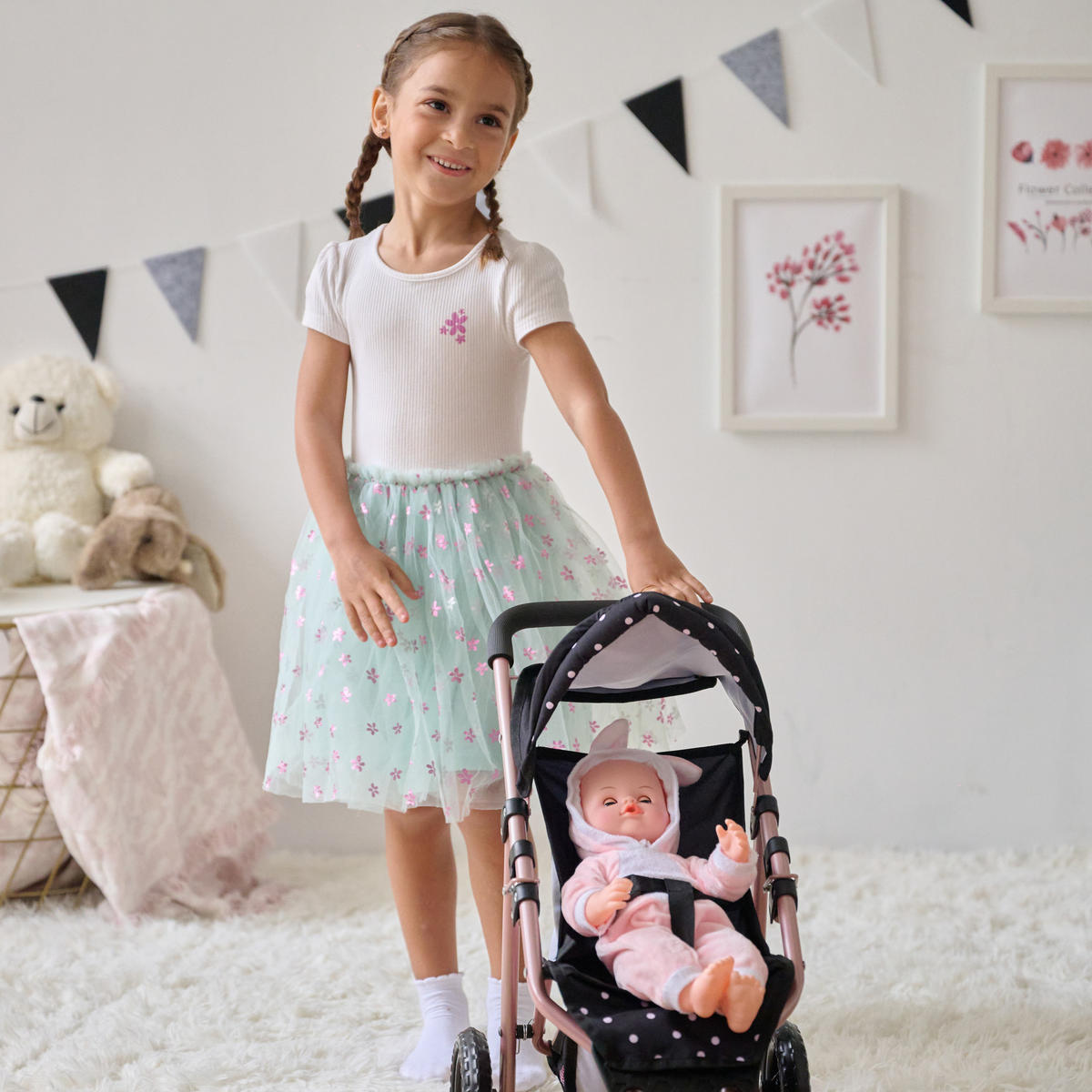 PUPPENWAGEN Jogging, Schwarz, 54cm - Schwarz, Holzwerkstoff (33/54/61cm) - Teamson Kids