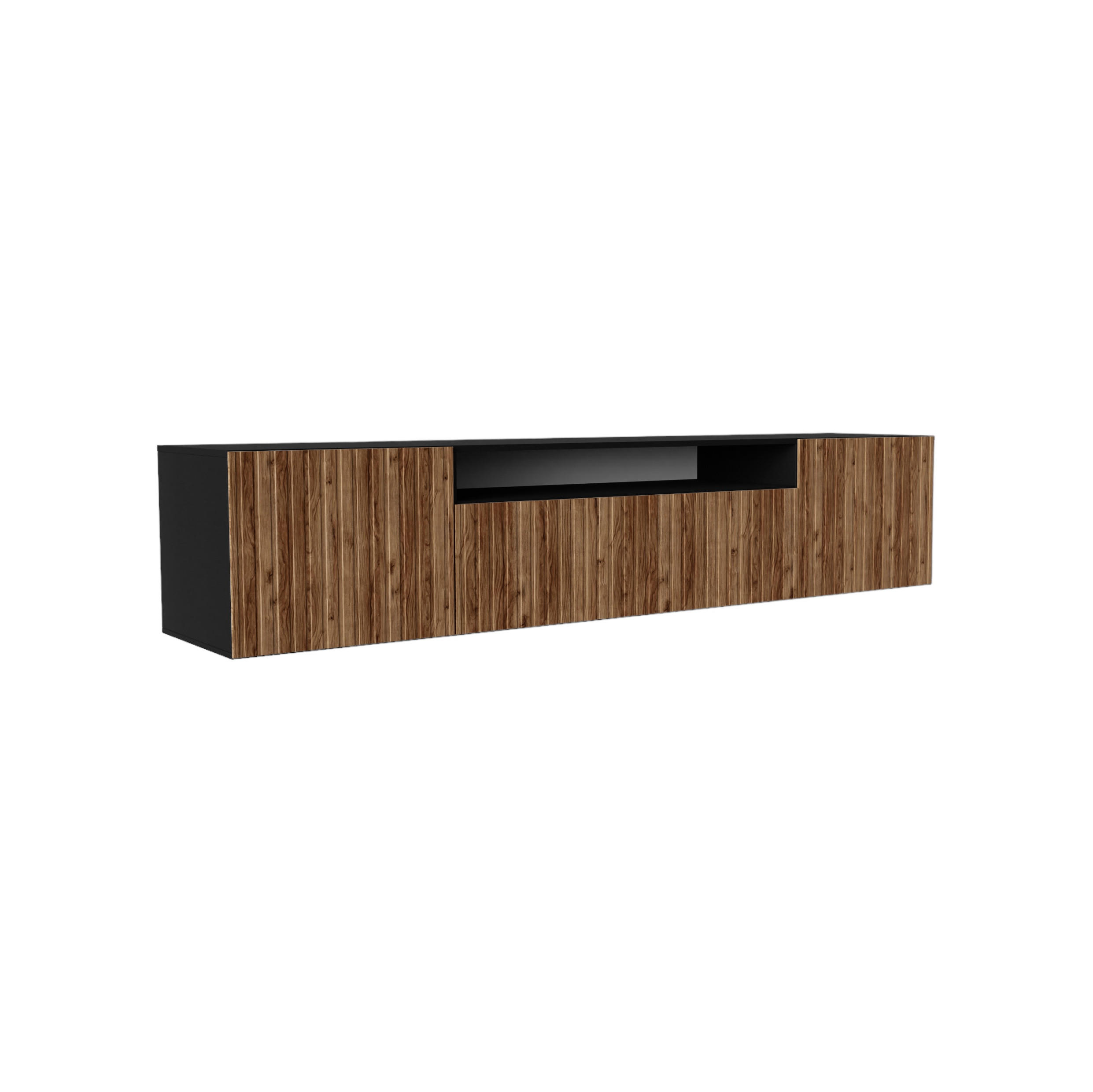 TV-SCHRANK Mio 200 cm, dreitürig, schwarz, catania - Schwarz/Braun, Kunststoff (200/40/41cm) - Margaret Hadas24