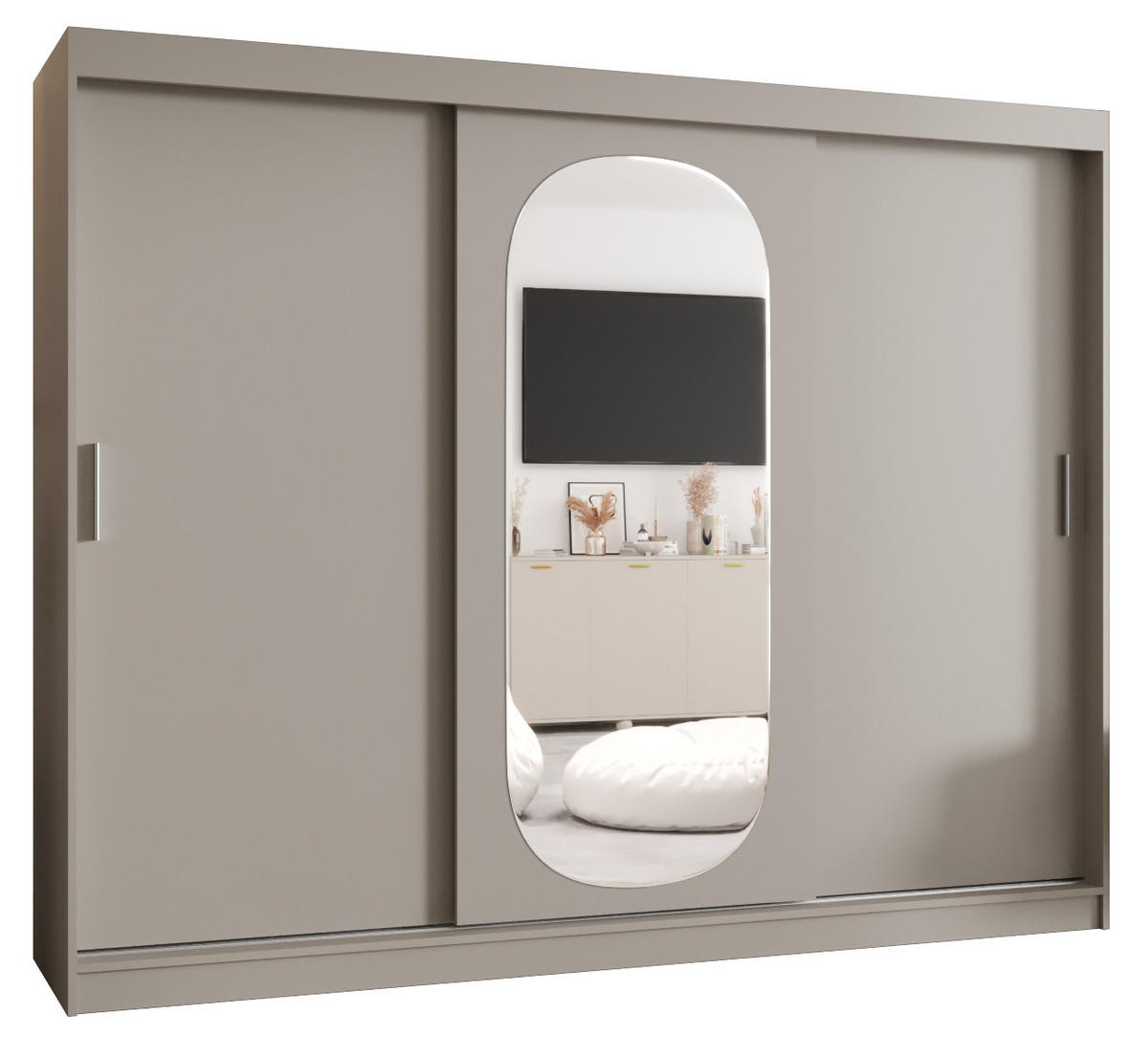 SCHWEBETÜRENSCHRANK 200/250/62 3-türig - Kaschmir/Silberfarben, Holz (250/200/62cm) - MÖBEL KRYSPOL