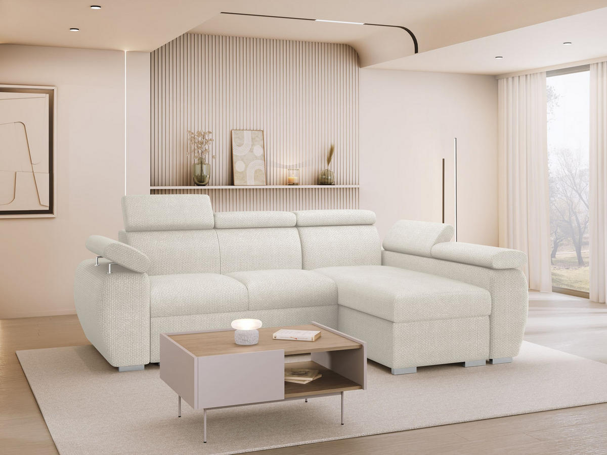 ECKSOFA Boston Mini, Seite: Rechts - 2R+LC - Chromfarben/Creme, Holz/Textil (255/170cm) - MIRJAN24