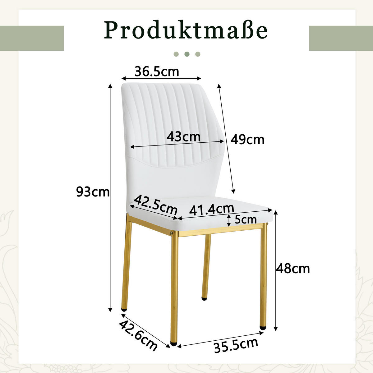 STUHL-SET DE-36576 4 Stück mit PU-Bezug und Metallbeinen Weiß - Weiß, Metall (42.6/93/43cm) - ComfortXL