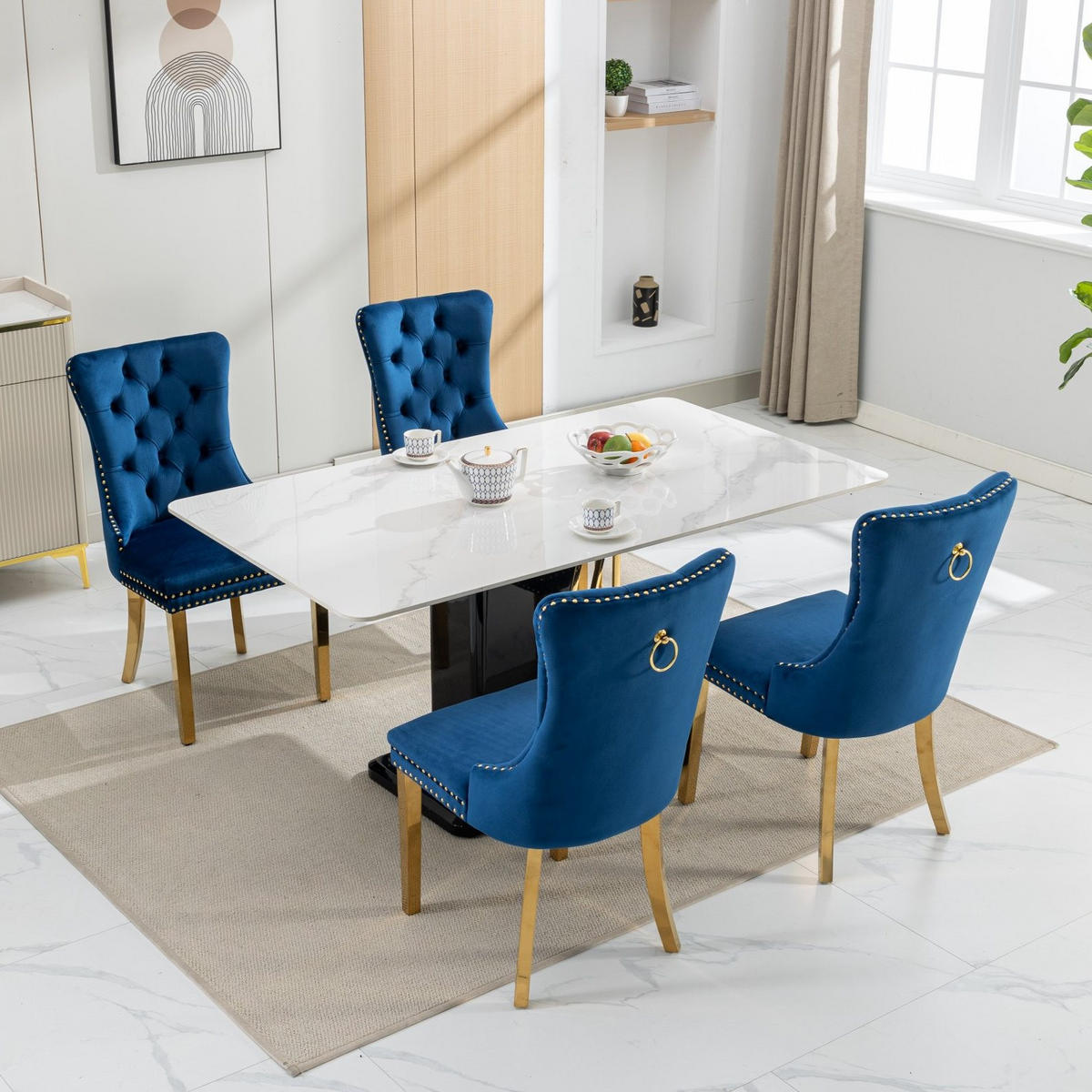 ESSZIMMERSTUHL mit hoher Rückenlehne Samt Blau 2er-Set - Blau, Metall (50/95/65cm) - Meubliv