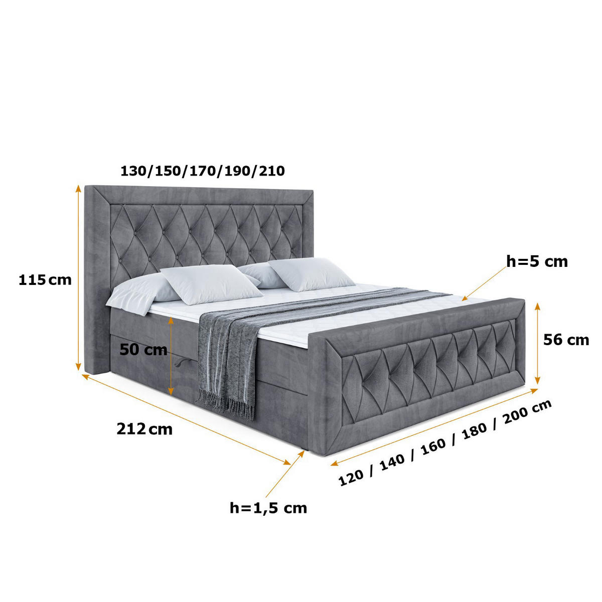 BOXBETT NOEL-Z - 120 x 200 - H3 - Dunkelgrau - Dunkelgrau, Holzwerkstoff (120/200cm) - ALTDECOR
