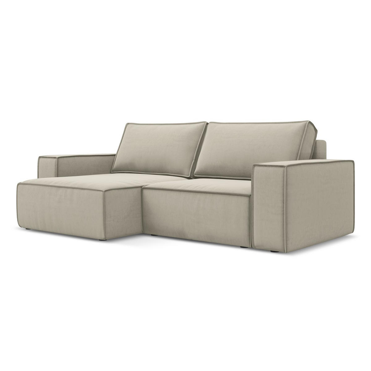ECKSOFA mit Schlaffunktion Samt Stoff Creme - Perlmutt/Creme, Kunststoff/Textil (148/257cm) - LaMiaSofa